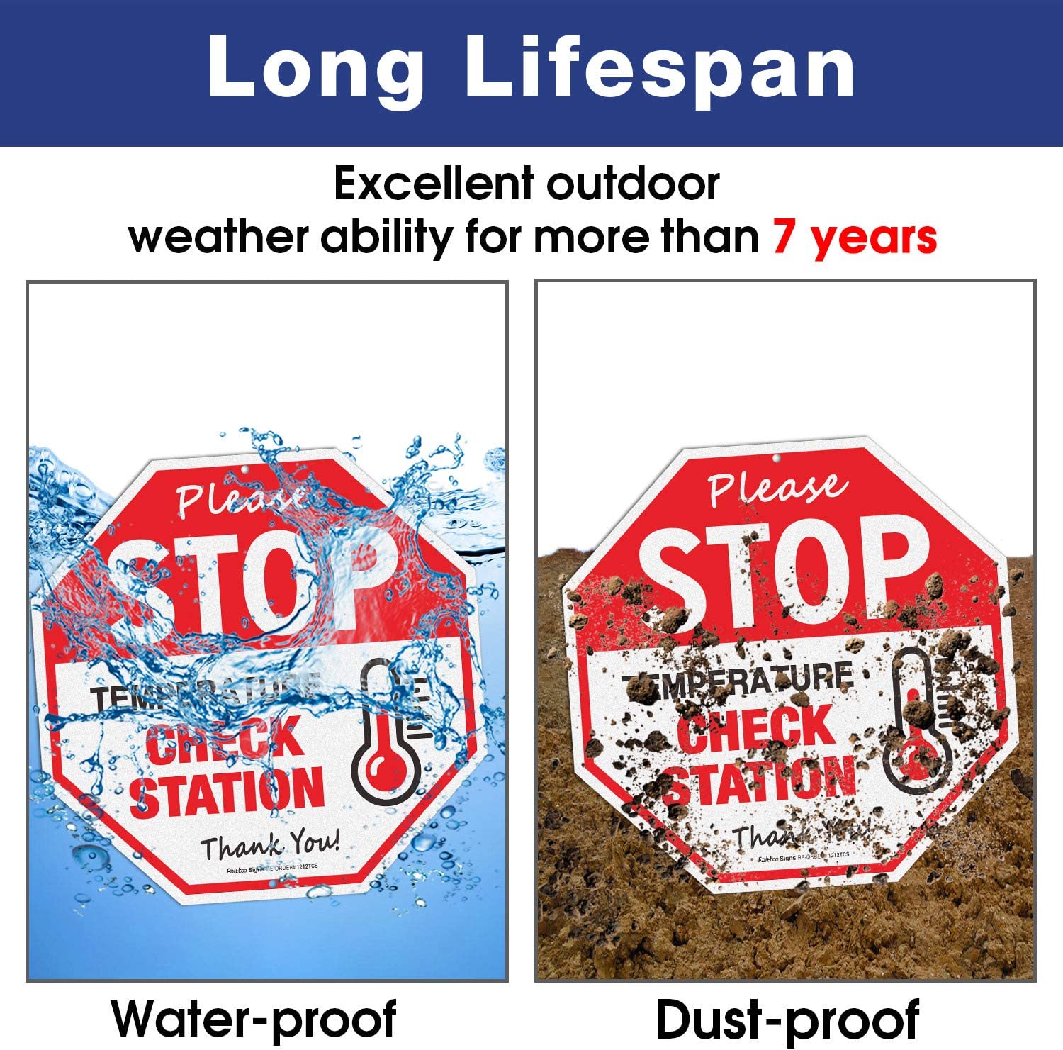 Stop Temperature Check Station Sign,12x12 Inch Octagon Rust Free Aluminum Metal Sign, Reflective, Weather/Fade Resistant,Easy to Mount,Indoor/Outdoor Use