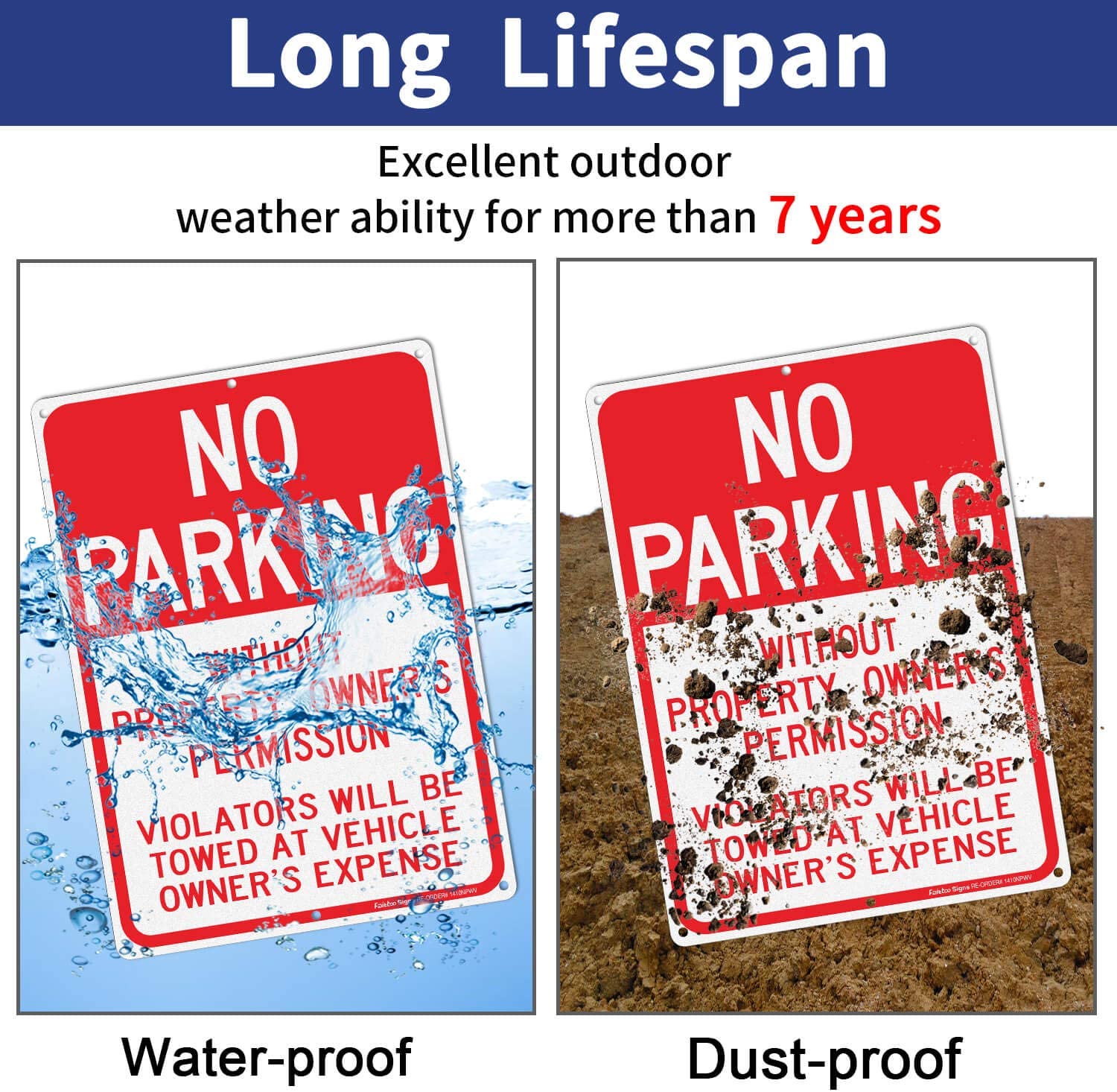 No Parking Without Property Owner's Permission Sign, Violators Will Be Towed at Vehicle Owner's Expense  14 x 10 Inches .40 Rust Free Aluminum Reflective Sign, UV Protected,Weather Resistant