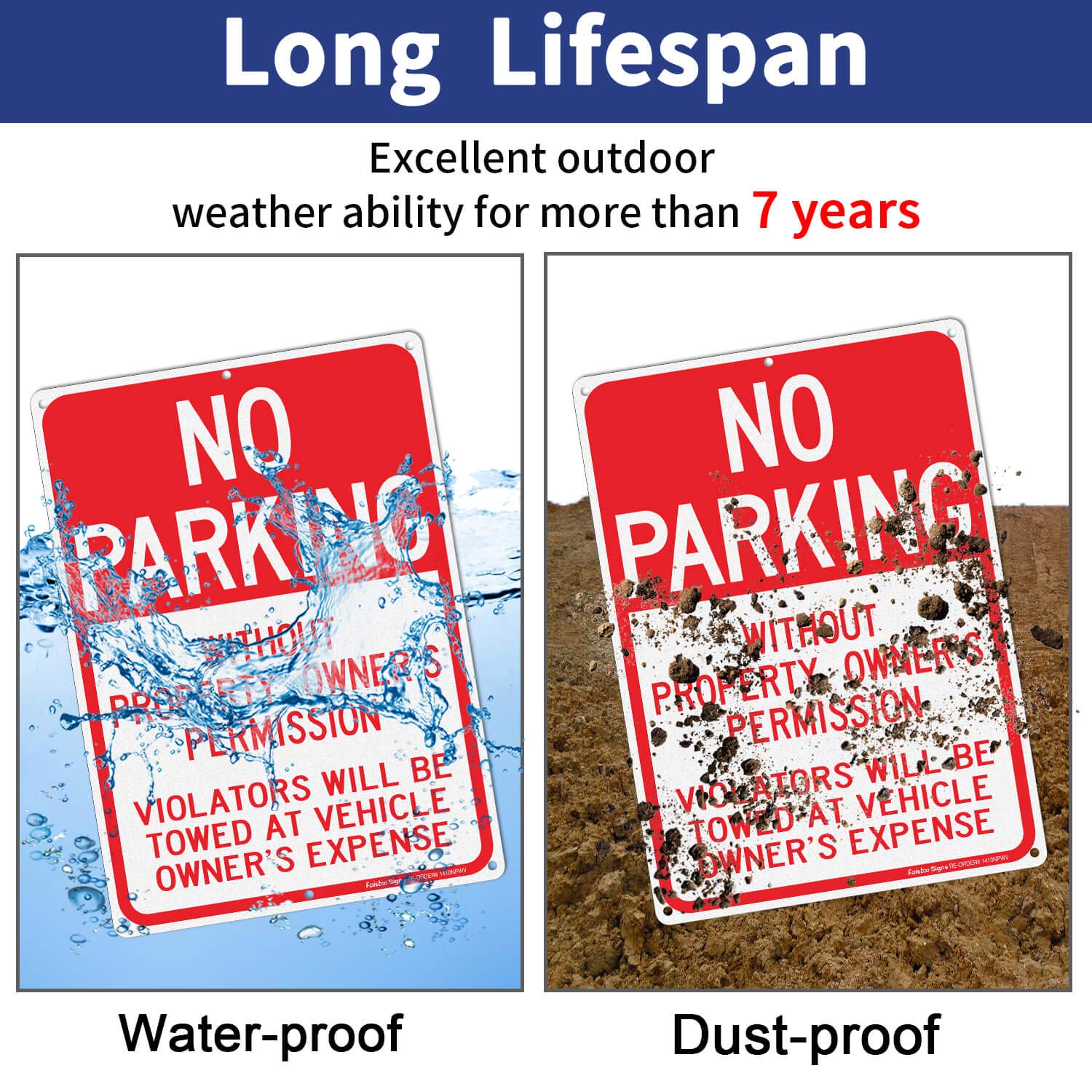 No Parking Without Property Owner's Permission, Violators Will Be Towed at Vehicle Owner's Expense Sign, Reflective .40 Rust Free Aluminum 14 x 10, UV Protected, Weather Resistant, Waterproof, Durable