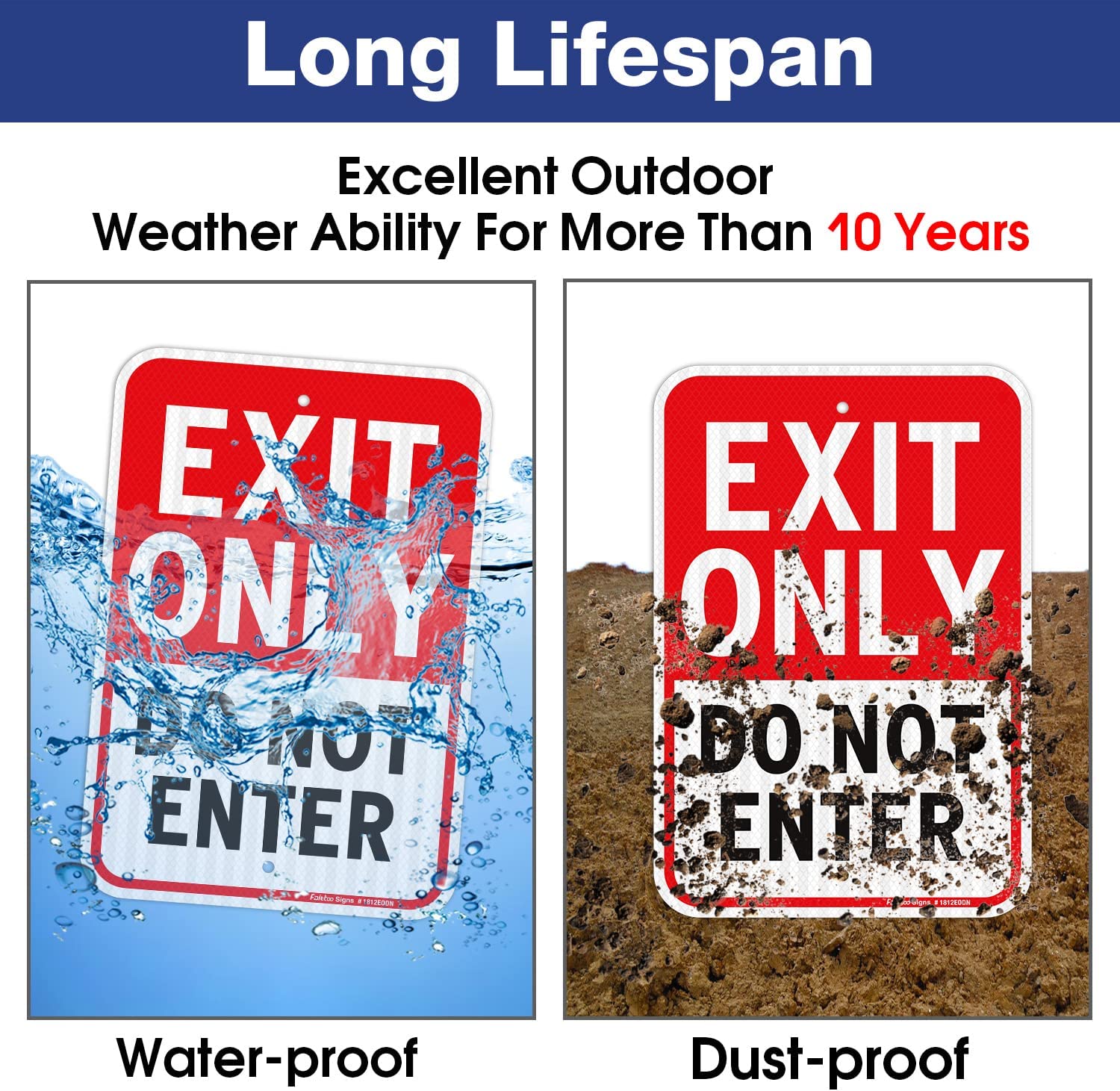 Faittoo Exit Only - Do Not Enter Sign, 18 x 12 Inches Engineer Grade Reflective Sheeting Rust Free Aluminum, UV Protected, Weather/Fade Resistant, Easy to Install and Read, Indoor/ Outdoors Use