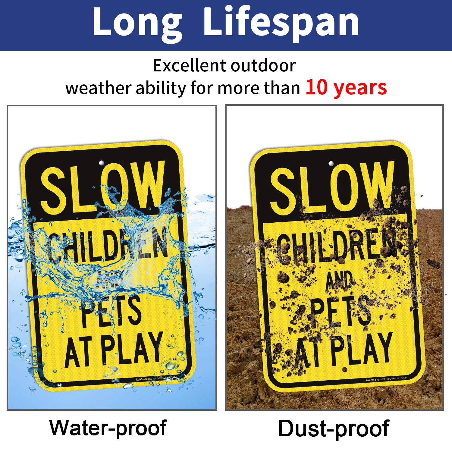 Slow down sign, Children and Pets at Play Sign, 18 x 12 Inches Engineer Grade Reflective Sheeting, Rust Free Aluminum, Weather Resistant, Waterproof, Durable Ink, Easy to Mount
