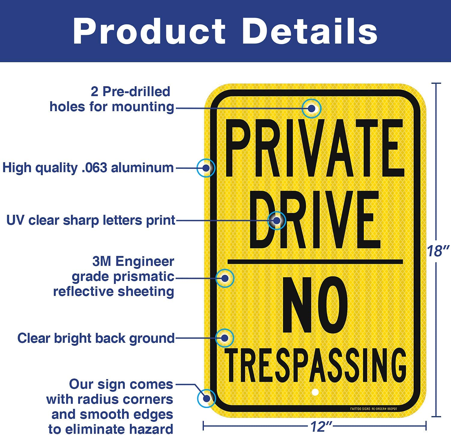 2 Pack Private Drive Sign, 18 x 12 Inches Engineer Grade Reflective Sheeting Rust Free Aluminum, Weather Resistant, Waterproof, Durable Ink, Easy to Mount,Outdoor Use