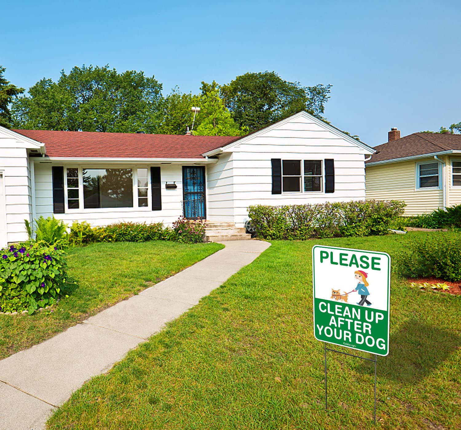 Clean Up After Your Dog Sign, 12 x 9 Clean Up After Your Pets Sign, Double Sided with Metal Wire H-Stakes Stands Corrugated Plastic, Waterproof, Weather Resistant, Easy to Mount, Non-fading