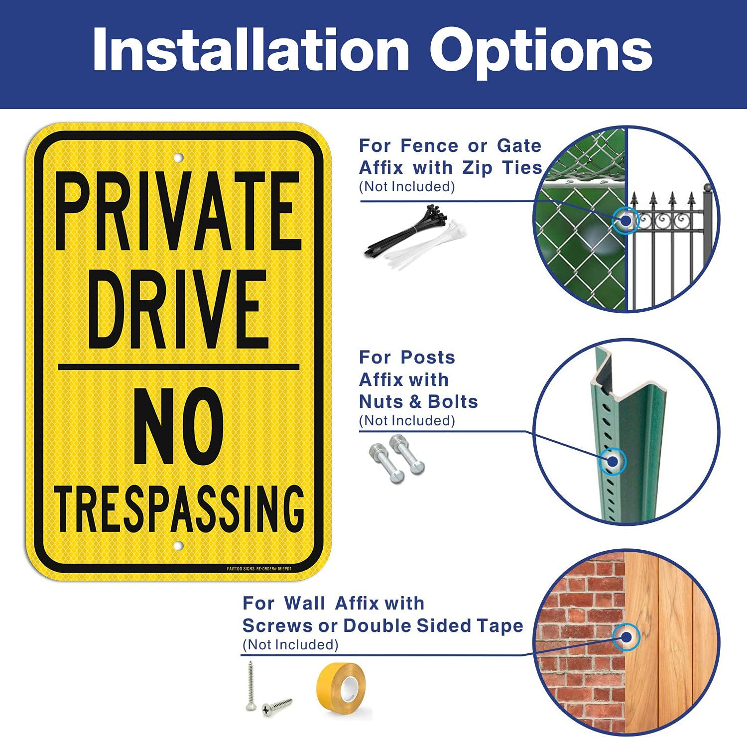 2 Pack Private Drive Sign, 18 x 12 Inches Engineer Grade Reflective Sheeting Rust Free Aluminum, Weather Resistant, Waterproof, Durable Ink, Easy to Mount,Outdoor Use