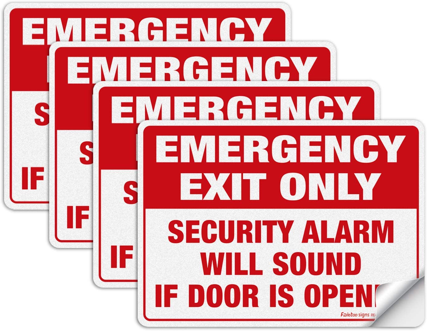 Emergency Exit Only Sticker, Emergency Exit Only - Security Alarm Will Sound If Door Is Opened Label, 10 x 7 inch Self-Adhesive Vinyl Decal Stickers, Reflective, UV Protected, Waterproof