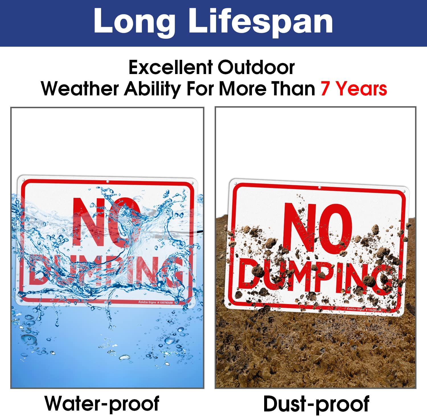 Faittoo No Dumping Sign, 2-Pack 10 x 7 Inch Reflective Rust Free Aluminum, UV Protected, Weather/Fade Resistant, Easy to Install and Read, Indoor/ Outdoors Use