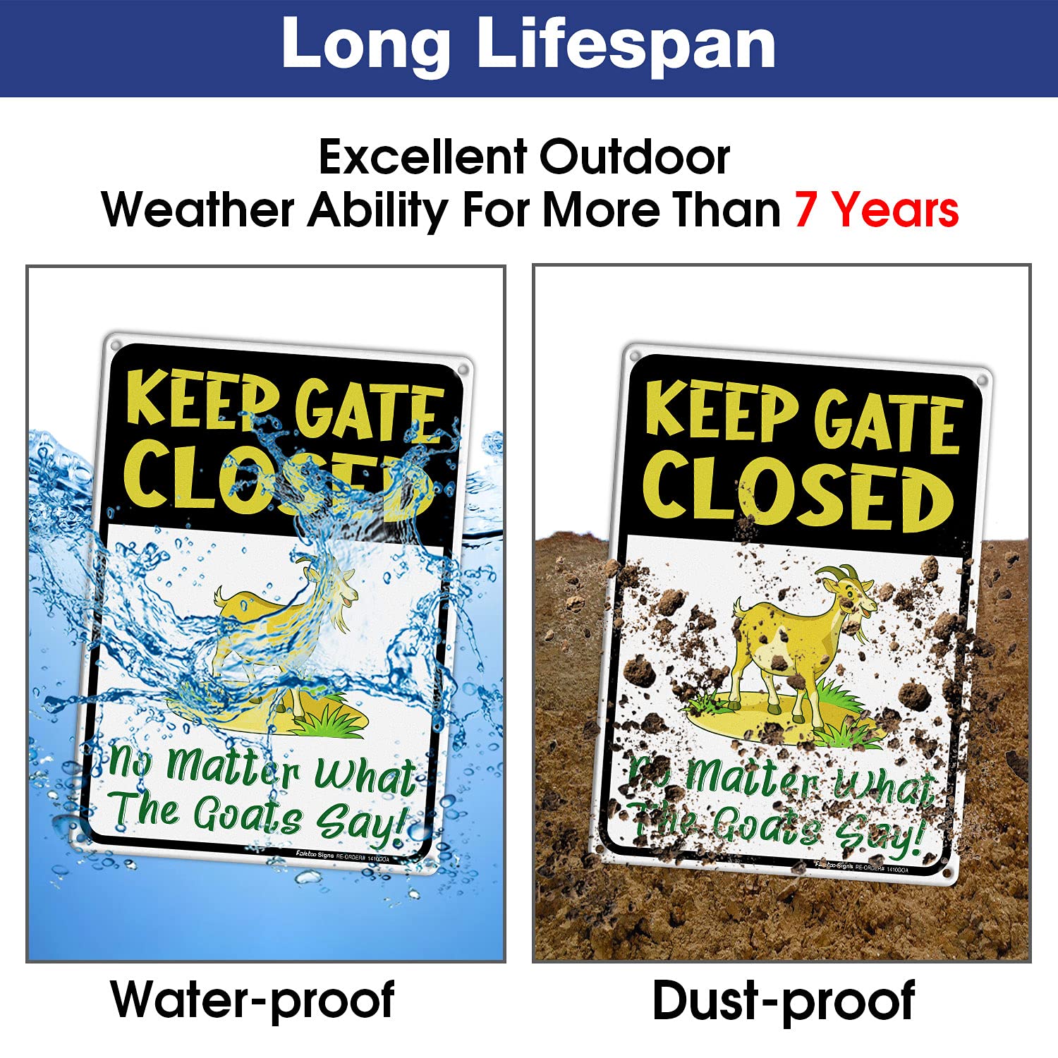 Keep Gate Closed Sign No Matter What The Goats Say, Goat Signs for Outside, Goat Decorations, Warning Sign,14x10 In, Rustfree Aluminum, Weather/Fade Resistant, Easy Mounting, Indoor/Outdoor Use