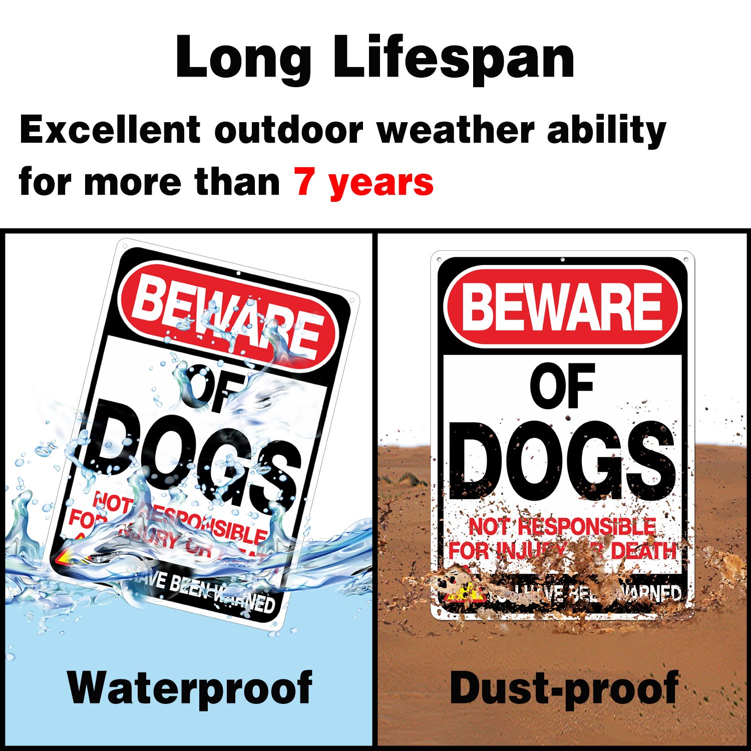 Beware of Dog Sign Not Responsible for Injury or Death,10x7 Inch Rust Free Aluminum Metal Sign, Reflective, Fade Resistant,Weather Resistant, Easy to Mount