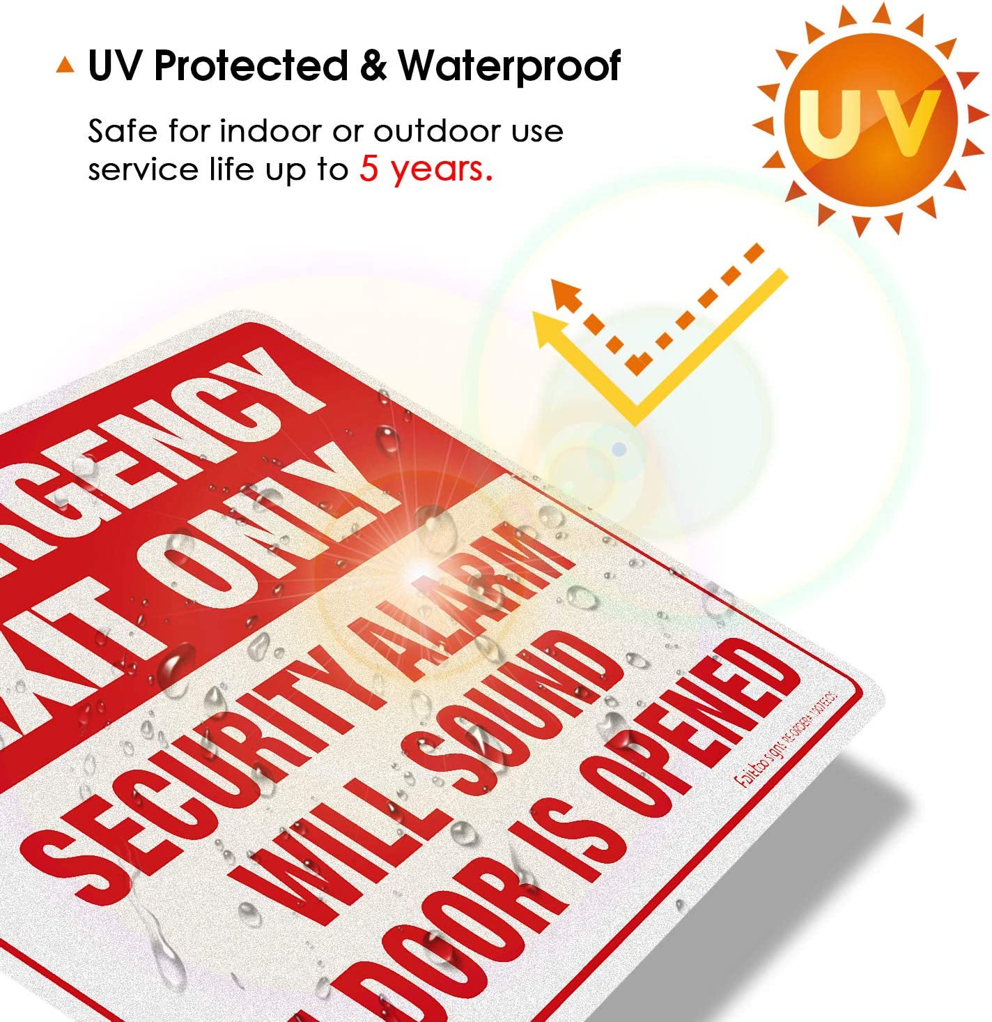 Emergency Exit Only Sticker, Emergency Exit Only - Security Alarm Will Sound If Door Is Opened Label, 10 x 7 inch Self-Adhesive Vinyl Decal Stickers, Reflective, UV Protected, Waterproof