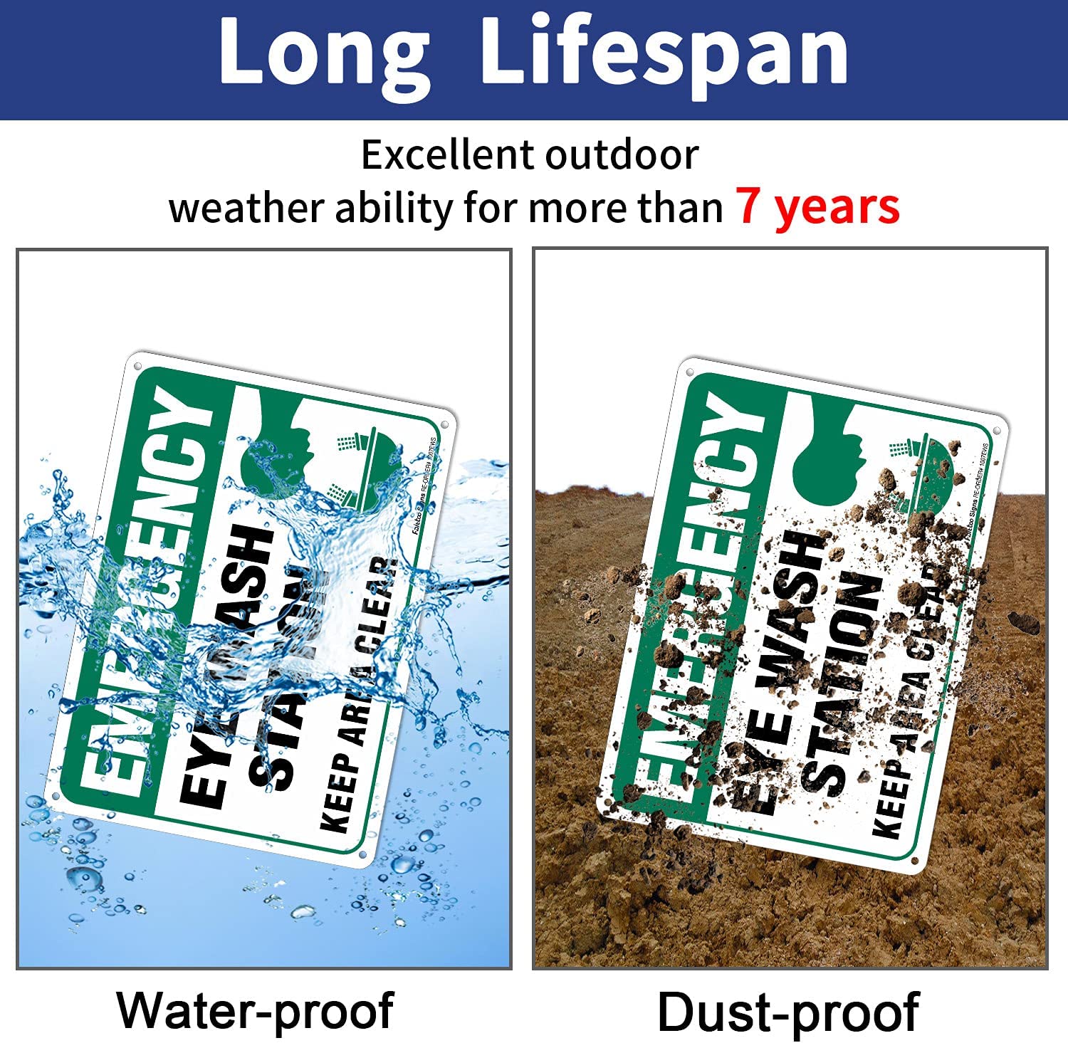 (2 Pack) Emergency Sign, Eye Wash Station Sign, Keep Area Clear Sign, 10 x 7 Inches .40 Rust Free Aluminum, UV Protected, Weather Resistant, Waterproof, Durable Ink，Easy to Mount