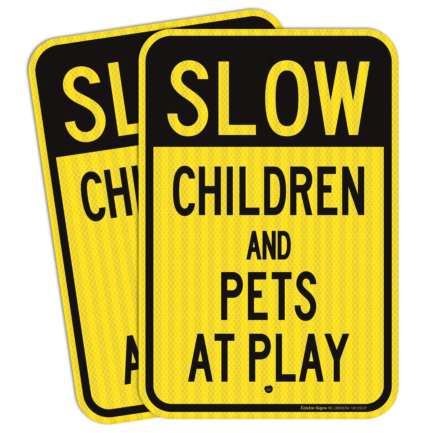 Slow down sign, Children and Pets at Play Sign, 18 x 12 Inches Engineer Grade Reflective Sheeting, Rust Free Aluminum, Weather Resistant, Waterproof, Durable Ink, Easy to Mount
