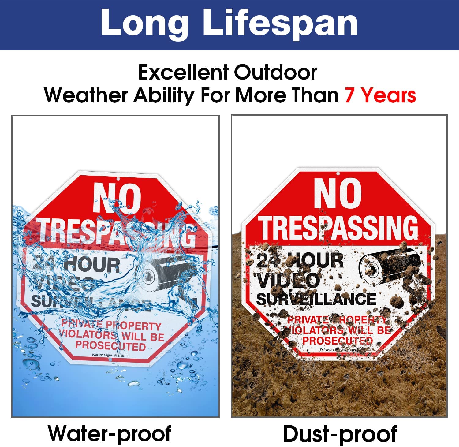 No Trespassing Sign Private Property Protected By Video Surveillance Violators Will Be Prosecuted Sign, 2-Pack 12 x 12 Inch Reflective Aluminum, UV Protected, Weather/Fade Resistant, Easy to Install