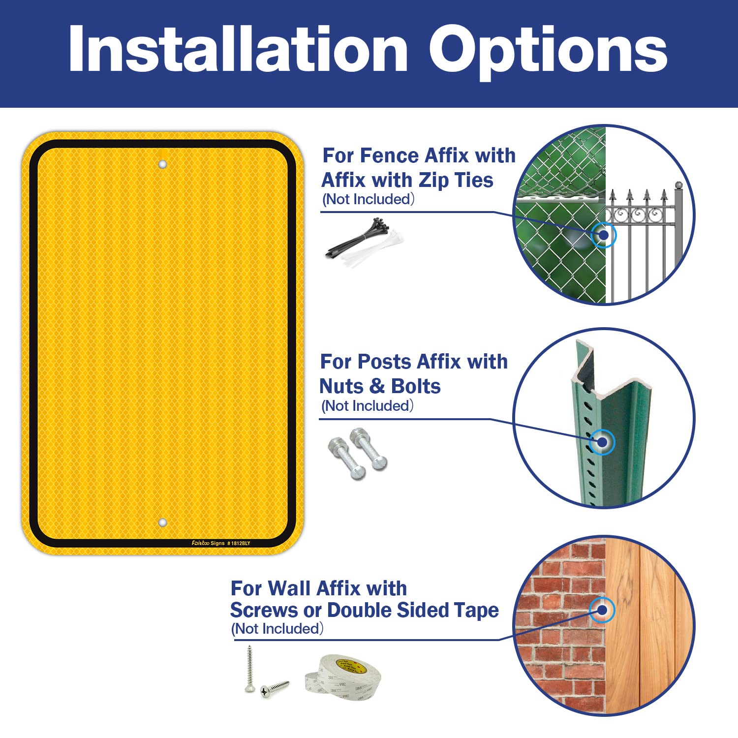 Faittoo Blank Write-On Metal Sign, 18 x 12 Inches Blank Metal Signs, Rust Free Aluminum, Engineer Grade Reflective Material, UV Protected, Weather/Fade Resistant, Easy to Install, Yellow