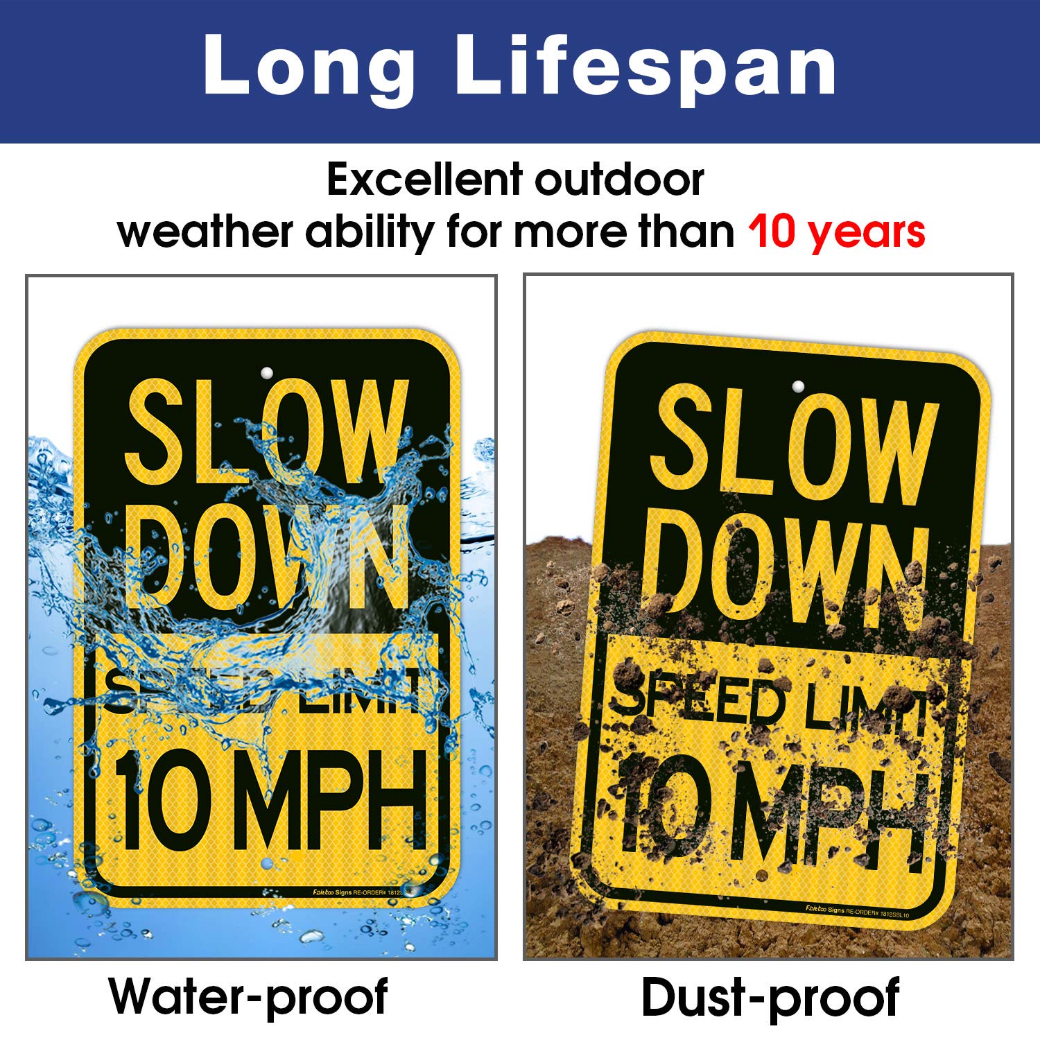 Slow Down Speed Limit 5 MPH Sign, Slow Down Sign, 18 x 12 Inches Engineer Grade Reflective Sheeting, Rust Free Aluminum, Weather Resistant, Waterproof, Durable Ink, Easy to Mount