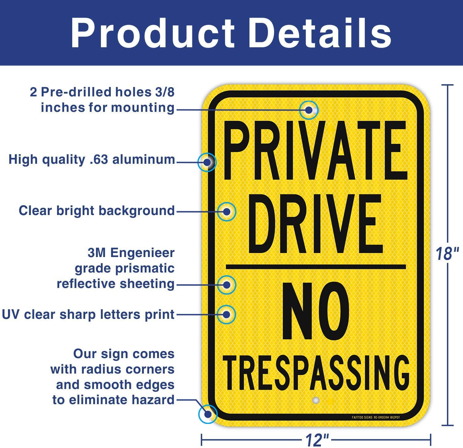 2 Pack Private Drive Sign, 18 x 12 Inches Engineer Grade Reflective Sheeting Rust Free Aluminum, Weather Resistant, Waterproof, Durable Ink, Easy to Mount,Outdoor Use