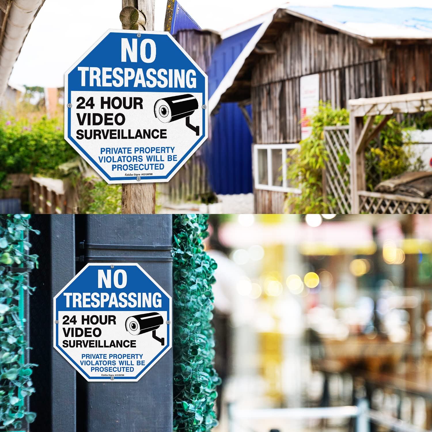 2-Pack No Trespassing Sign Private Property Protected By Video Surveillance Violators Will Be Prosecuted Sign, 12 x 12 Inch Reflective Aluminum, UV Protected, Weather/Fade Resistant, Easy to Install