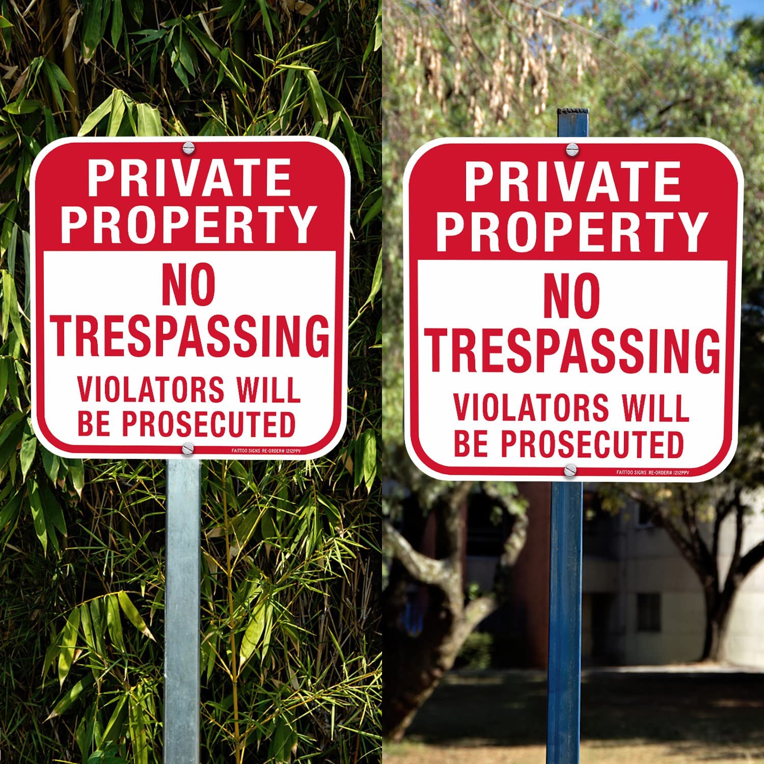 Private Property No Trespassing Sign, Violators Will Be Prosecuted Sign, 12 x 12 Inches Square, .040 Rust Free Aluminum, UV Protected and Waterproof, Weather Resistant, Durable Ink, Easy to Mount