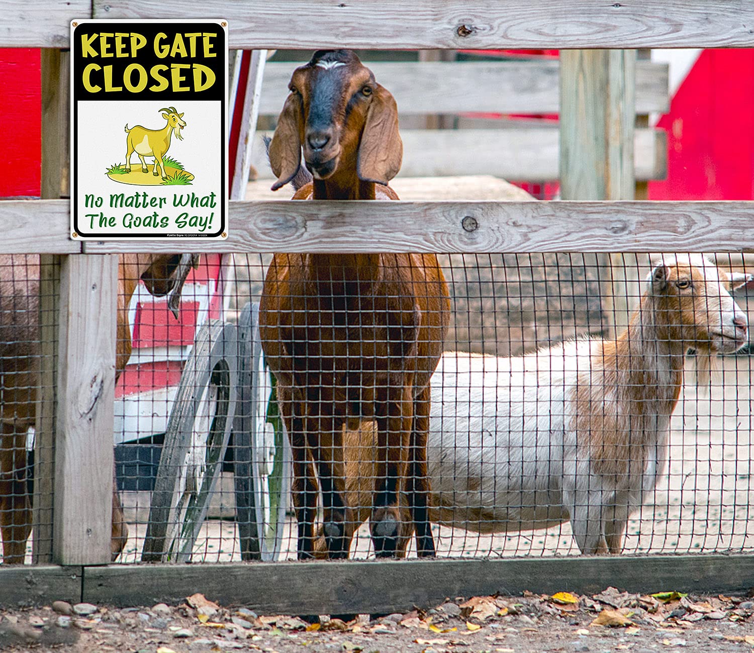 Keep Gate Closed Sign No Matter What The Goats Say, Goat Signs for Outside, Goat Decorations, Warning Sign,14x10 In, Rustfree Aluminum, Weather/Fade Resistant, Easy Mounting, Indoor/Outdoor Use