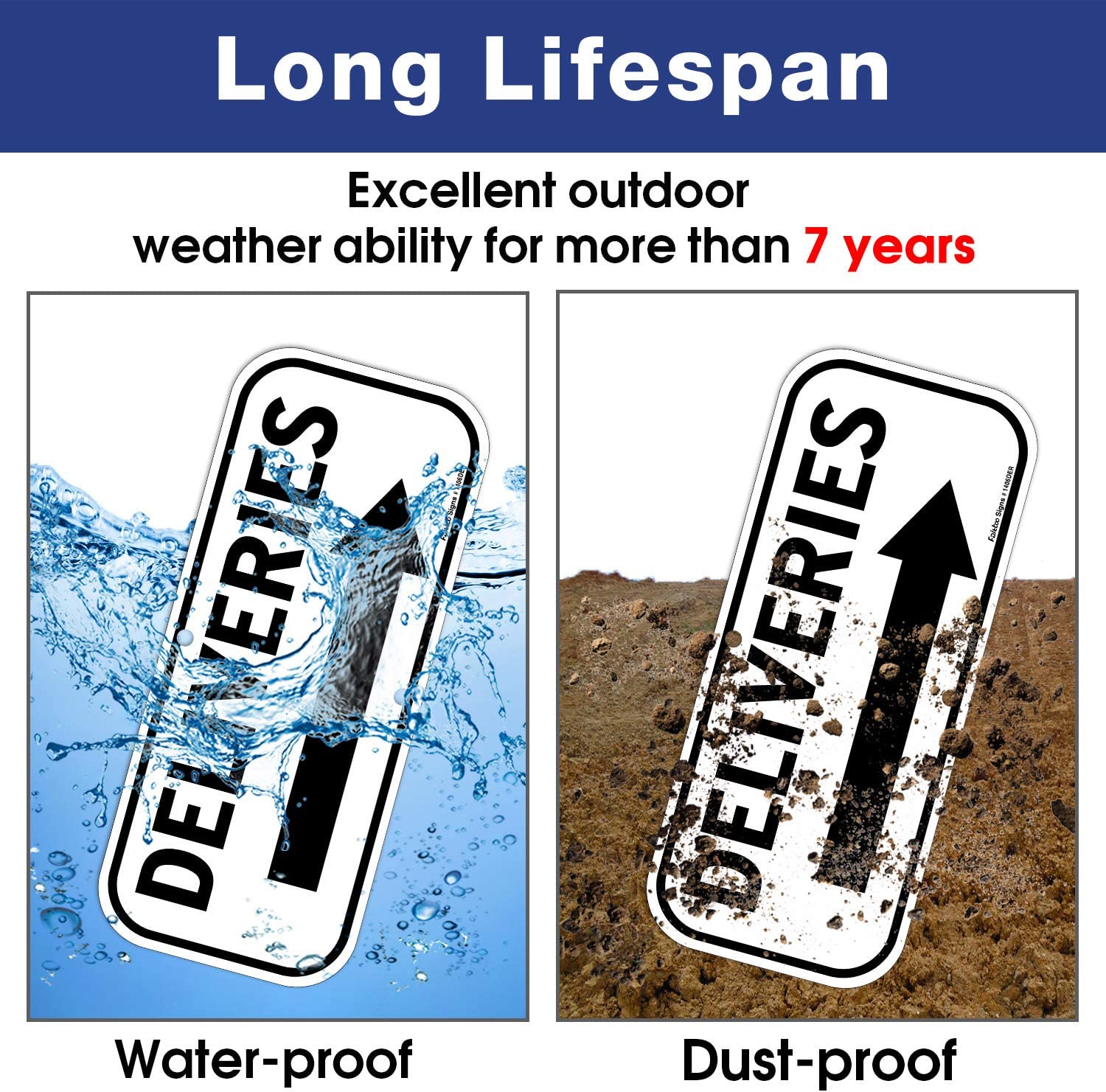 Deliveries Sign with Arrow,  Rectangle Rust Free Aluminum Metal Sign,Weather/Fade Resistant,Easy to Mount,Black on White,Indoor/Outdoor Use (Left)