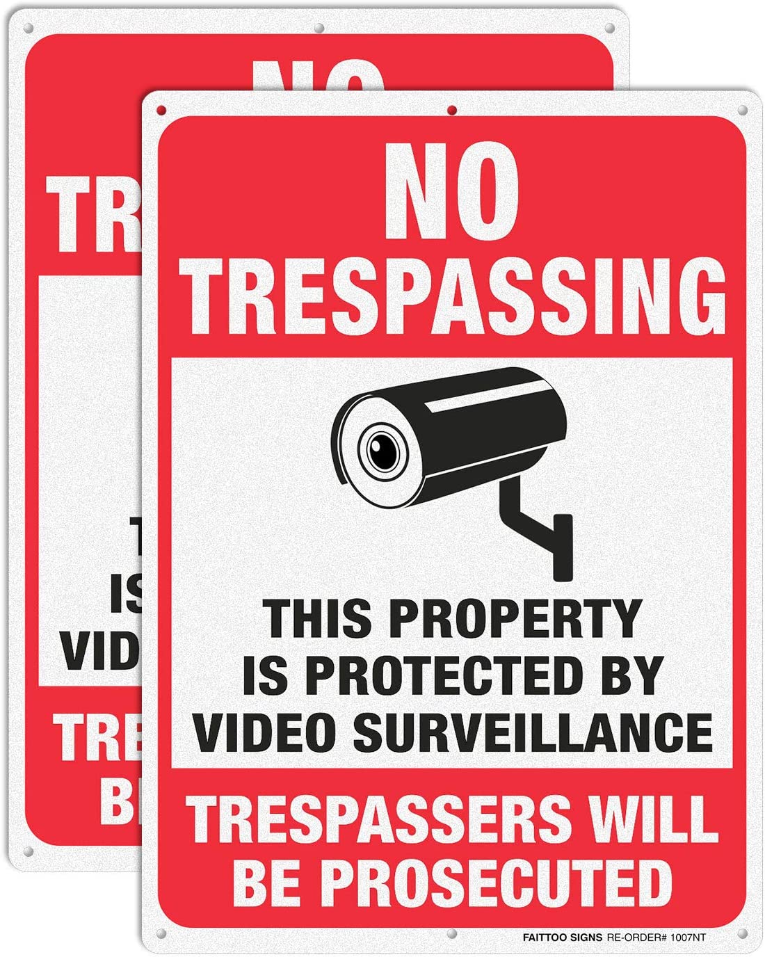 No Trespassing Sign,Trespassers Will Be Prosecuted Sign,Video Surveillance Sign,Warning Sign,10 x 7 Inches 0.40 Aluminum Reflective,Indoor Or Outdoor Use for Home/Business CCTV Security Camera