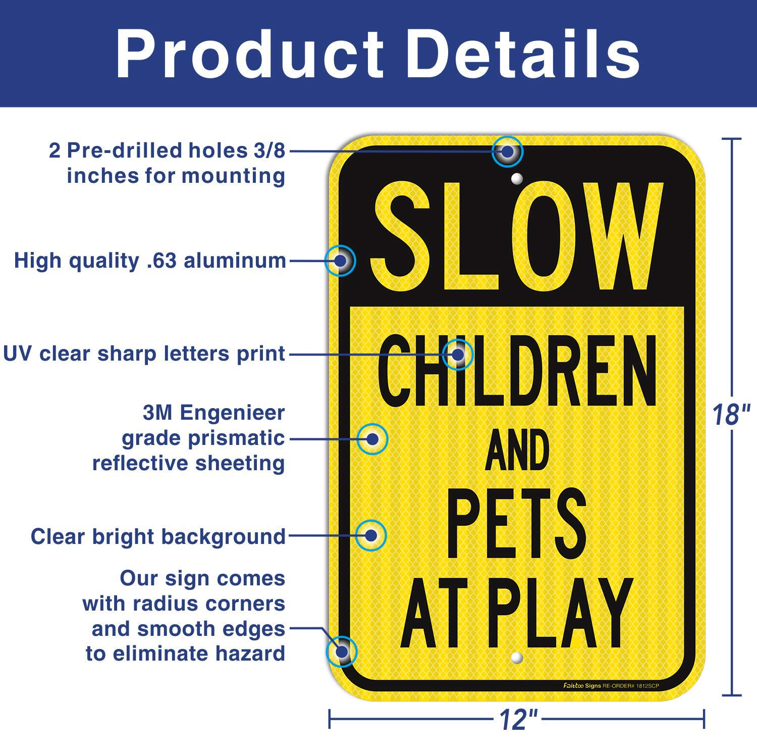 Slow down sign, Children and Pets at Play Sign, 18 x 12 Inches Engineer Grade Reflective Sheeting, Rust Free Aluminum, Weather Resistant, Waterproof, Durable Ink, Easy to Mount