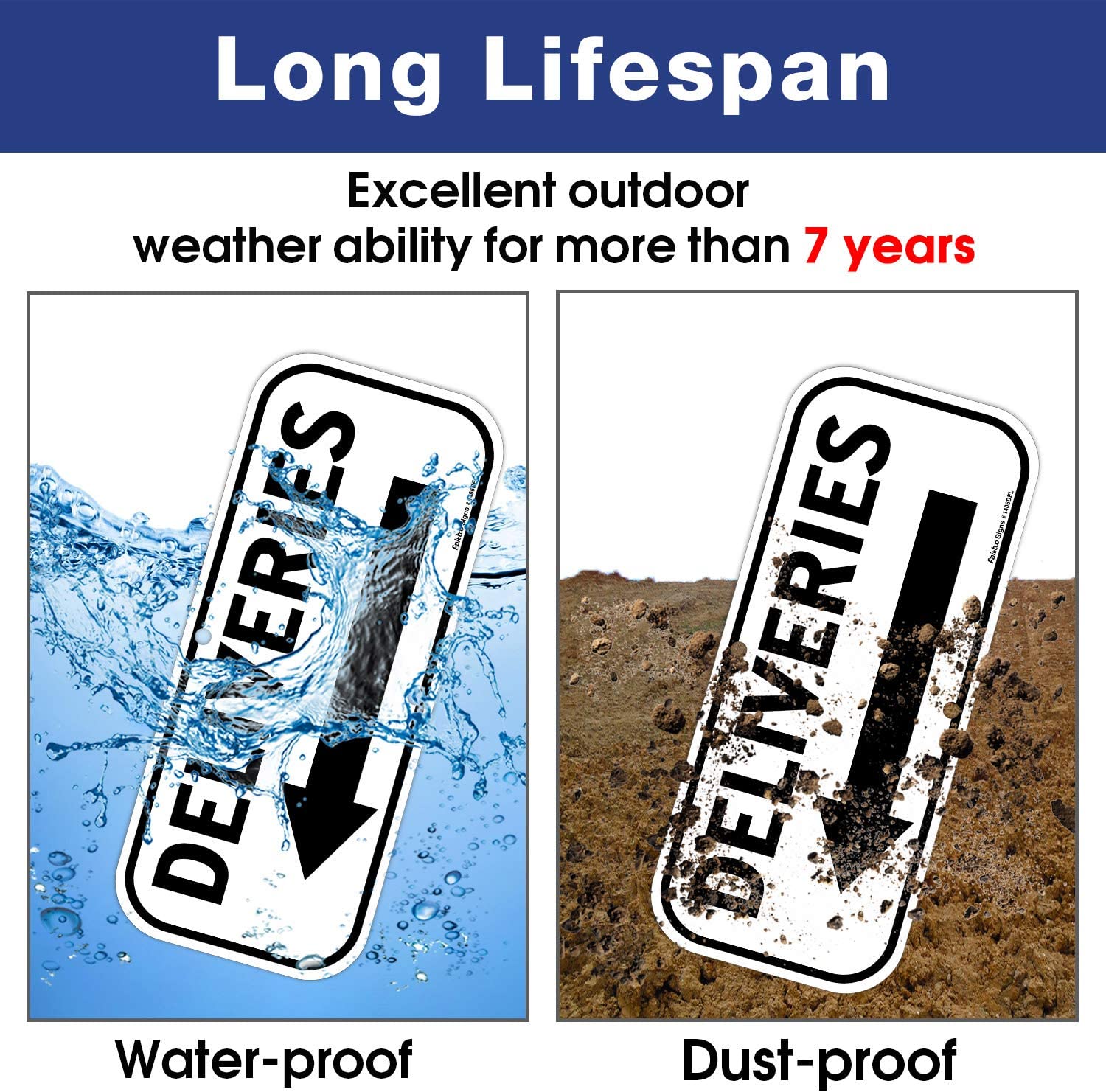 Deliveries Sign with Arrow,  Rectangle Rust Free Aluminum Metal Sign,Weather/Fade Resistant,Easy to Mount,Black on White,Indoor/Outdoor Use (Left)