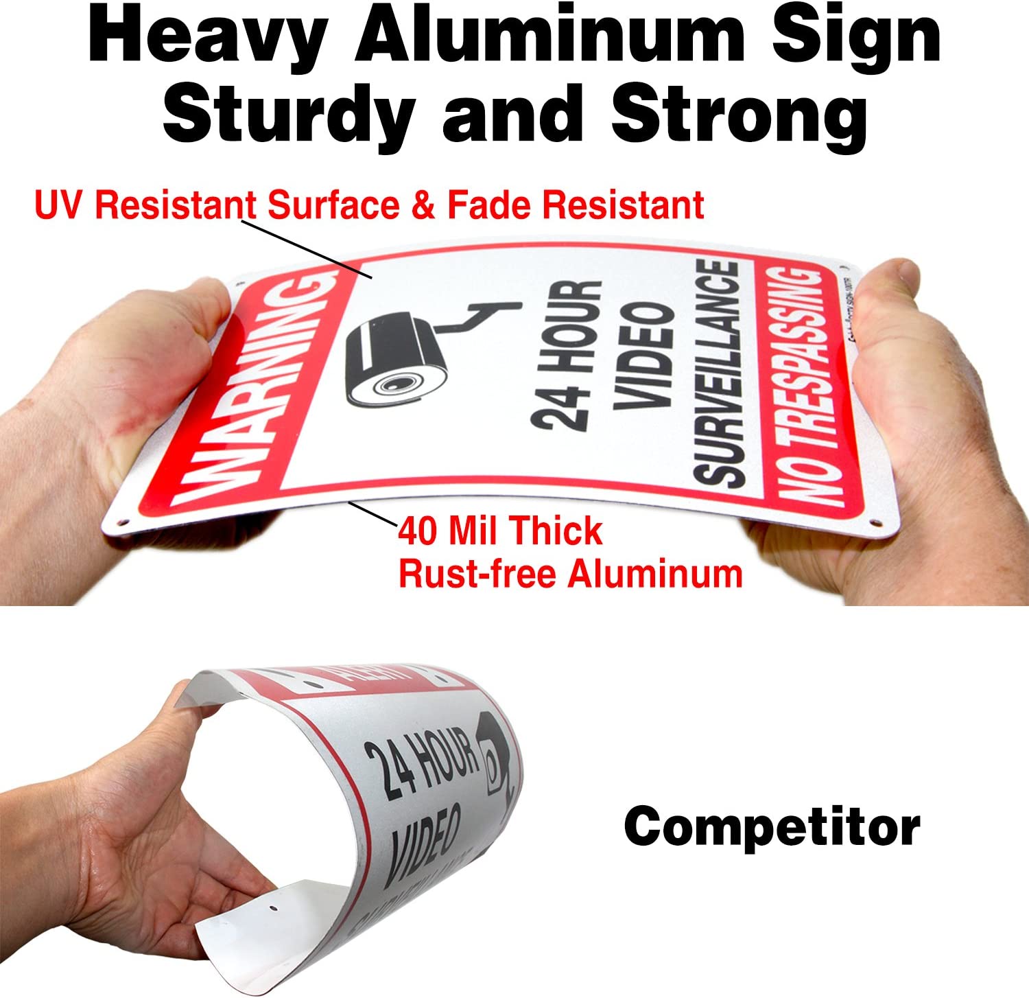 Video Surveillance Sign, No Trespassing Sign, Metal Reflective Warning Sign, 10 x7 Inches 0.40 Aluminum, (2 Pack) Fade Resistant, UV Protected, Waterproof, Indoor or Outdoor Use for Home Business CCTV