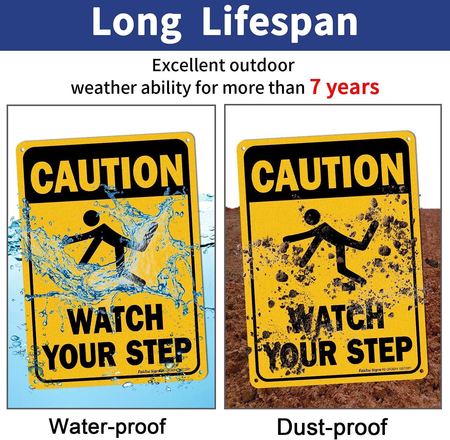 (4 Pack) Caution Watch Your Step Sign Safety Sign, 10 x 7 Inches rectangle, .040 Rust Free Aluminum, UV Protected and Waterproof, Weather Resistant, Durable Ink, Easy to Mount