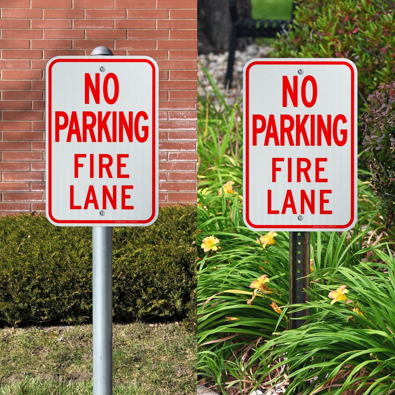 Faittoo No Parking Fire Lane Sign, 18 x 12 Inches Engineer Grade Reflective Sheeting Rust Free Aluminum, UV Protected, Weather/Fade Resistant, Easy to Install and Read, Indoor/ Outdoors Use