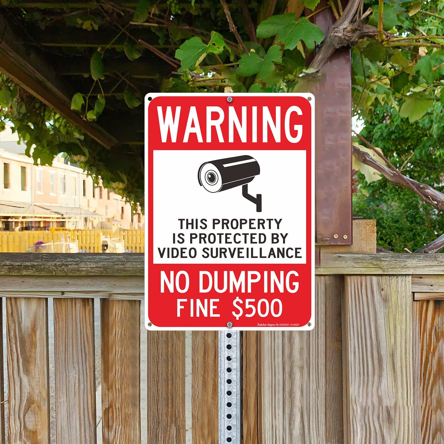 Warning No Dumping, Fine $500, Property Protected by Video Surveillance Sign, 14 x 10 Inches .040 Rust-Free Aluminum , UV Protected, Weather Resistant, Waterproof, Durable Ink, Easy to Mount