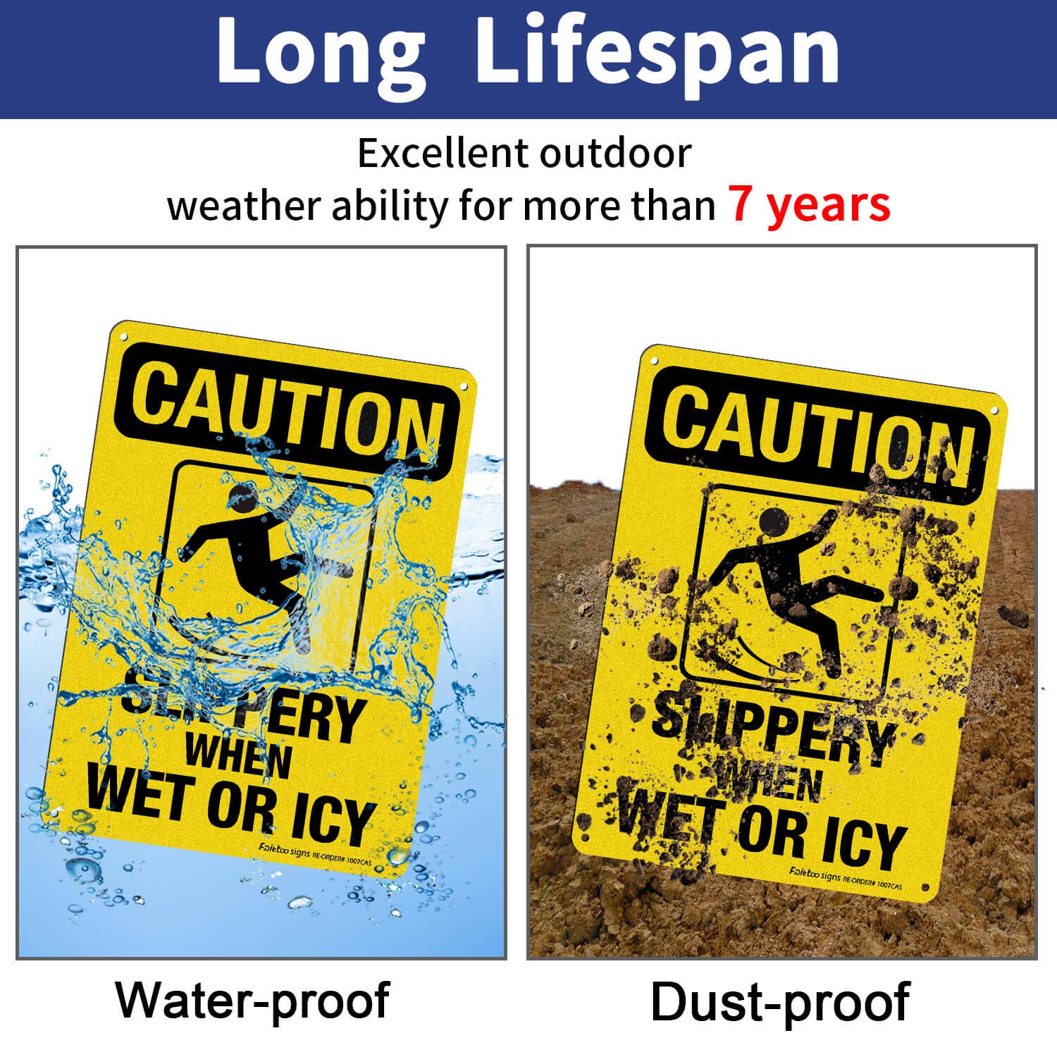 Caution Sign, Slippery When Wet or Icy Sign, (2 Pack) 10 x 7 Inches 0.40 Reflective Aluminum, UV Protected, Weather Resistant, Durable Ink, Easy to Mount