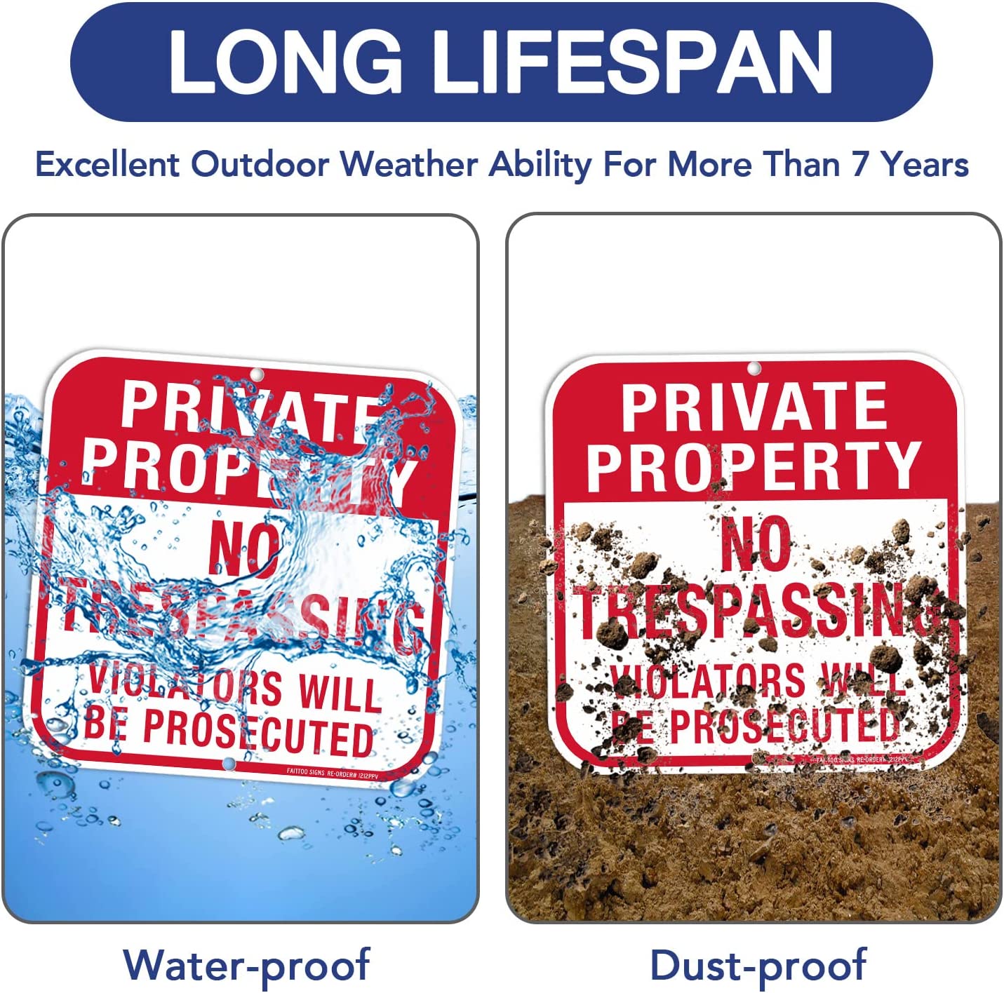 Private Property No Trespassing Sign, Violators Will Be Prosecuted Sign, 12 x 12 Inches Square, .040 Rust Free Aluminum, UV Protected and Waterproof, Weather Resistant, Durable Ink, Easy to Mount
