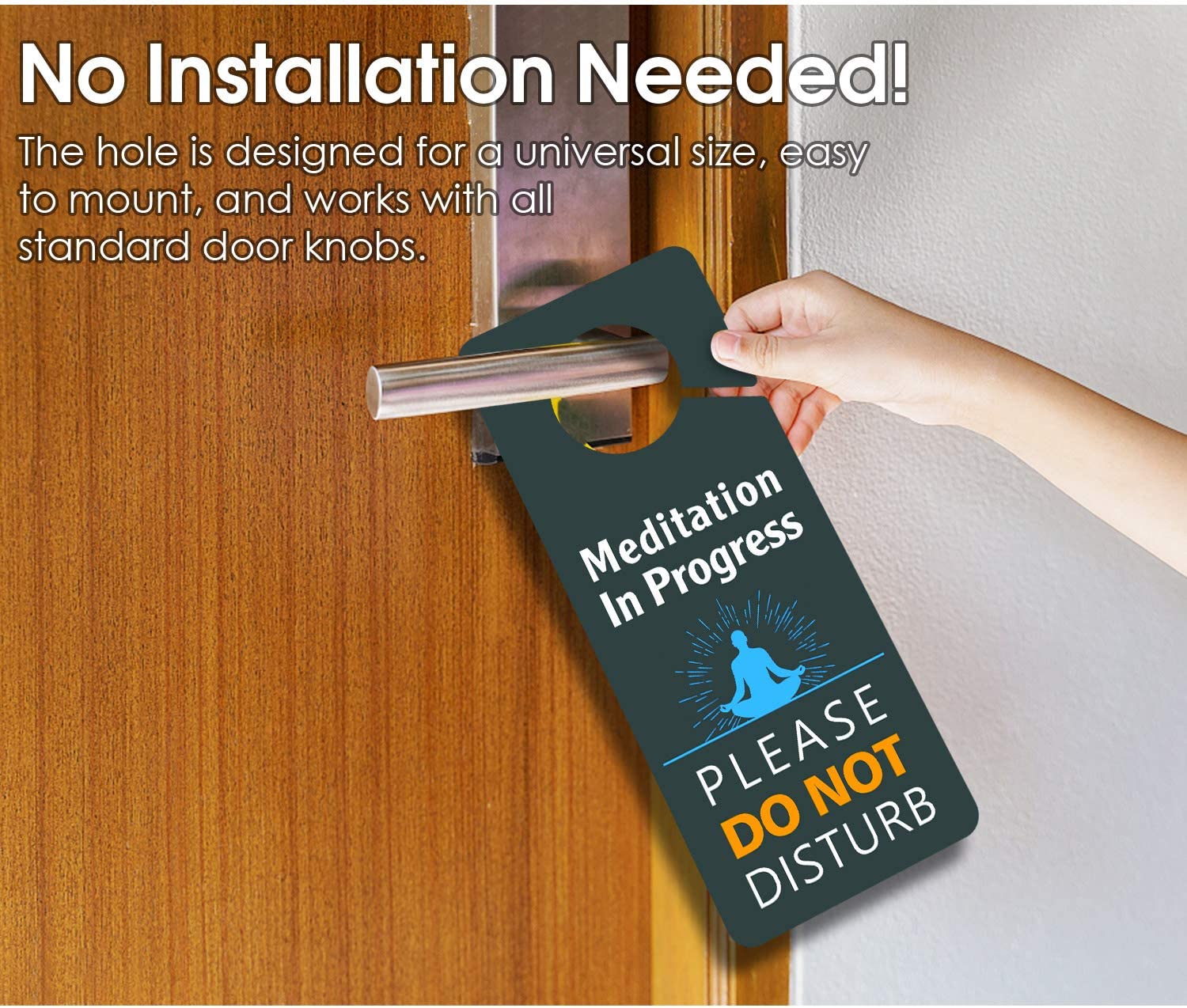 Meditation In Progress Door Hanger, Do Not Disturb Sign, 3.5 x 8.7 Inch Double Sided Premium Quality PVC Plastic, UV Printed, Long Lasting, Weatherproof, Meditation Décor for Room