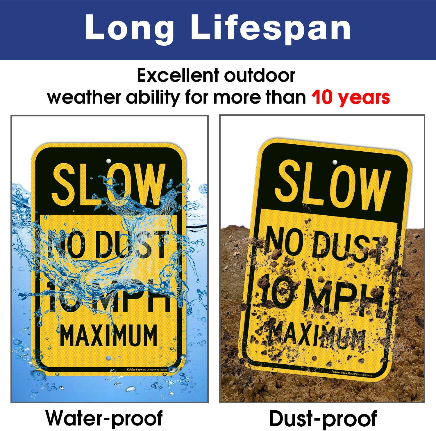 Slow No Dust 10 MPH Maximum Sign, Speed Limit Sign 18 x 12 Inches Engineer Grade Reflective Sheeting Rust Free Aluminum, Weather Resistant, Waterproof, Durable Ink, Easy to Mount