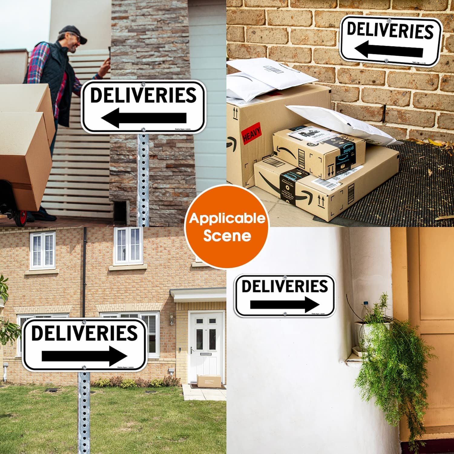 Deliveries Sign with Arrow,  Rectangle Rust Free Aluminum Metal Sign,Weather/Fade Resistant,Easy to Mount,Black on White,Indoor/Outdoor Use (Left)