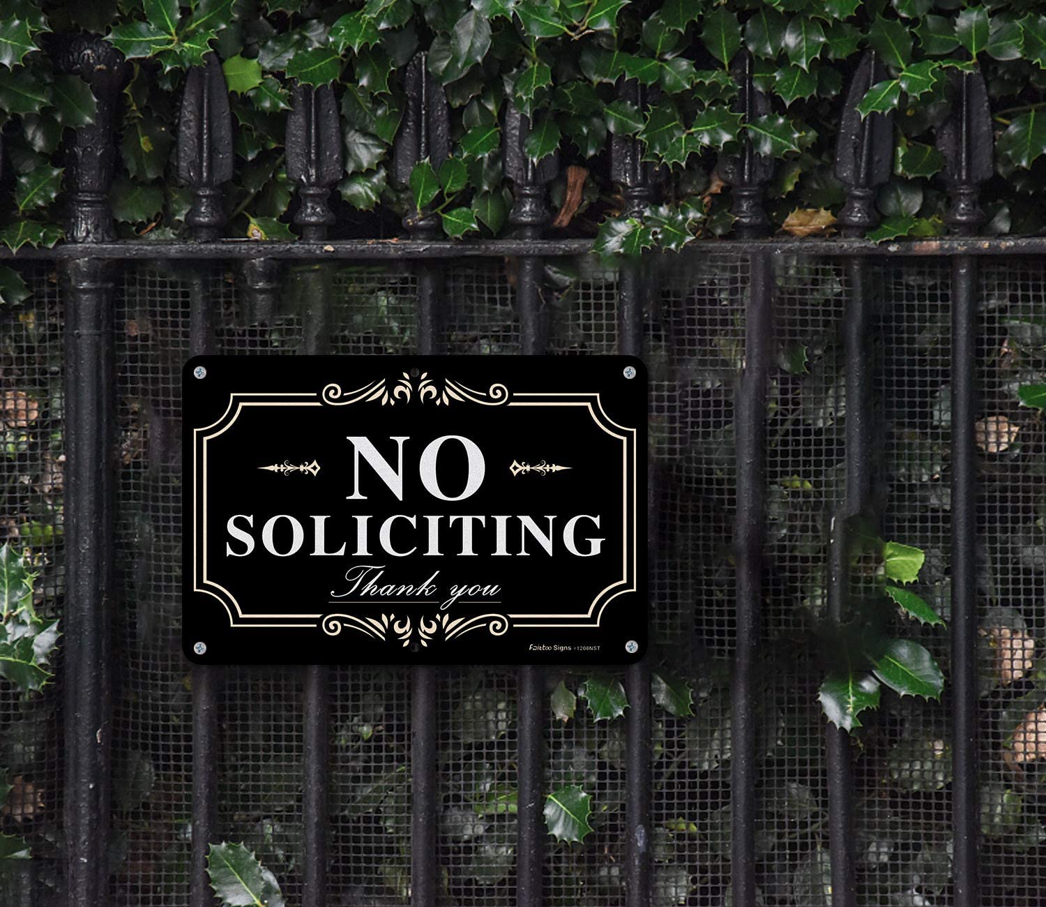 No soliciting Sign for House,Home/Business,12x8 Inch Rust Free Aluminum Metal Sign,Reflective,Fade Resistant,Durable UV and Weather Resistant,Black with White Letters