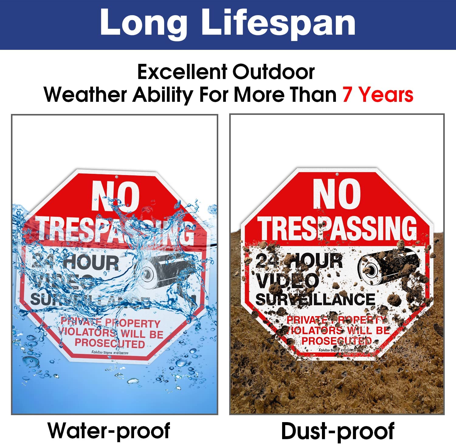 No Trespassing Sign Private Property Protected By Video Surveillance Violators Will Be Prosecuted Sign, 10 x 10 Inch Reflective Aluminum, UV Protected, Weather/Fade Resistant, Easy to Install