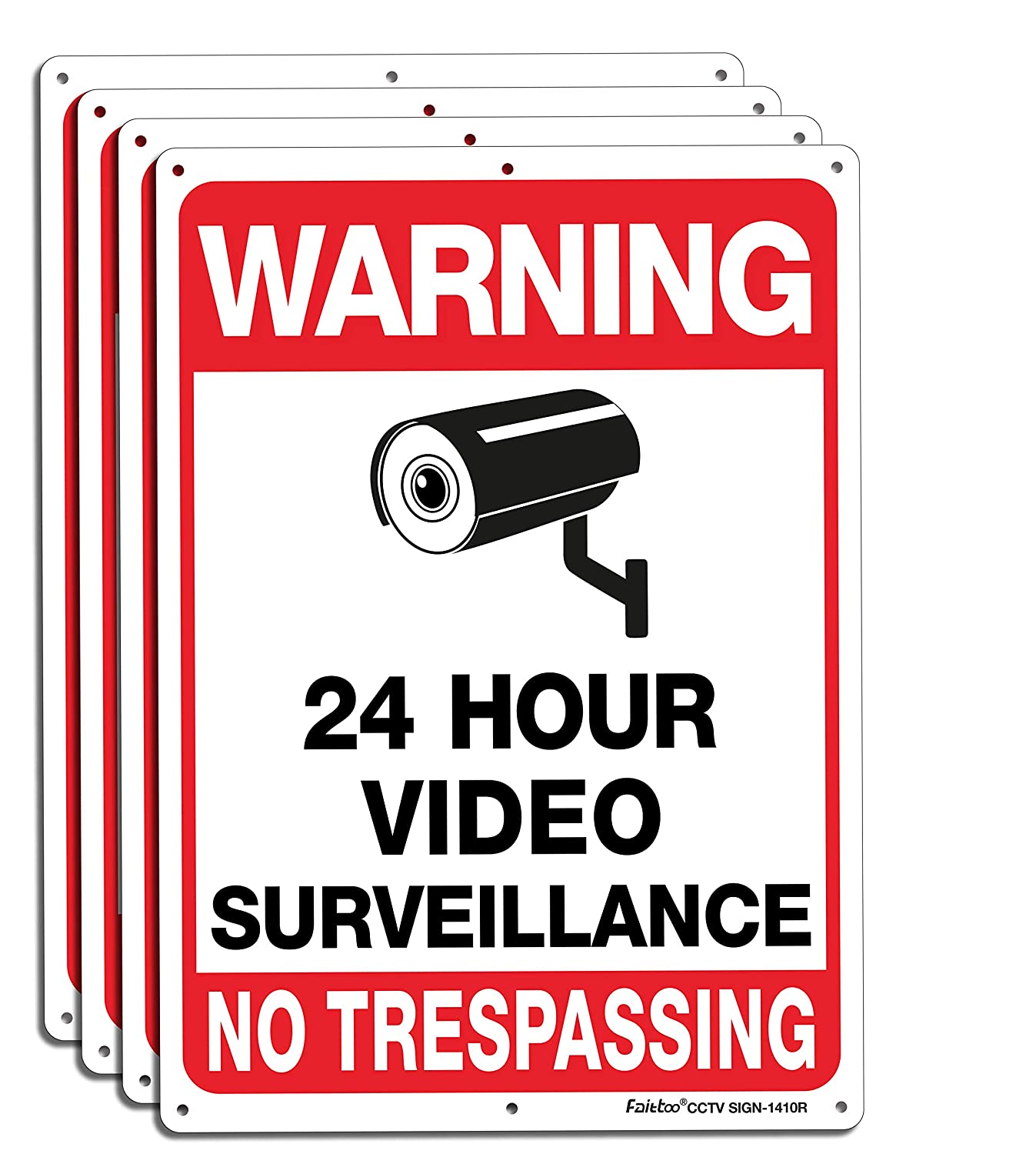 Video Surveillance Sign, No Trespassing Sign, Metal Reflective Warning Sign, 4 Pack, 14x10 Inches .040 Aluminum, Indoor or Outdoor Use for Home Business CCTV Security Camera,UV Protected &amp; Waterproof