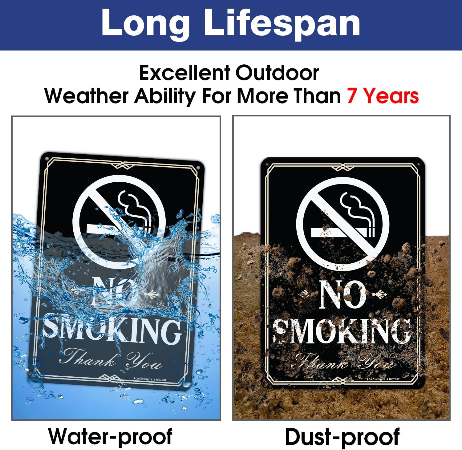 Faittoo No Smoking Sign, 2-Pack 10 x 7 Inch Reflective Rust Free Alumi