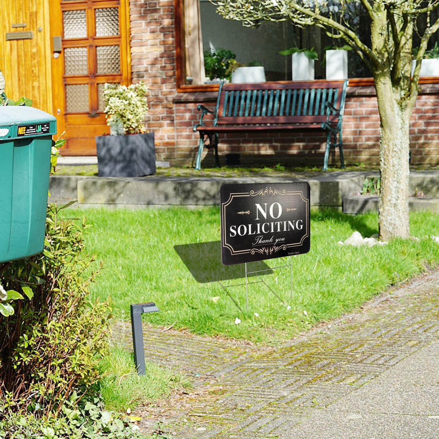 Faittoo No Soliciting Sign for House Yard with Metal Stakes, 12 x 8 Heavy Duty Aluminum, Reflective, Fade Resistant,Weatherproof, UV Protected, Easy to Assemble, Up to 7 Years Outdoor Use