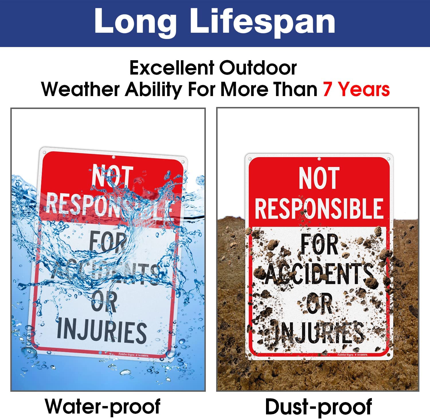 Faittoo Not Responsible for Accidents or Injuries Sign, Enter at Your Own Risk Warning Sign, 14 x 10 Inch Reflective Rust Free Aluminum Sign, Weather/Fade Resistant, Easy to Install, Outdoors Use