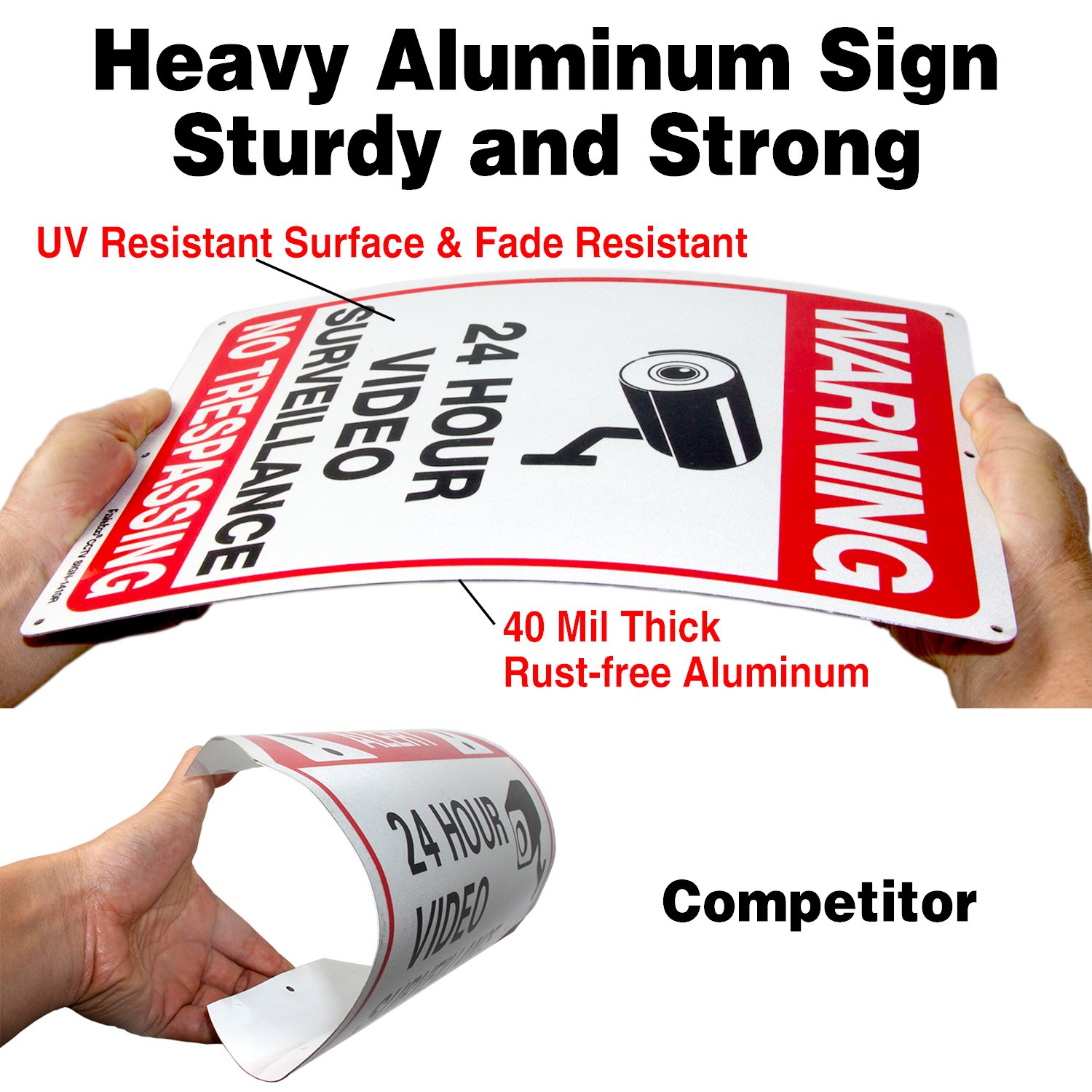 Video Surveillance Sign, No Trespassing Sign, Metal Reflective Warning Sign, 4 Pack, 14x10 Inches .040 Aluminum, Indoor or Outdoor Use for Home Business CCTV Security Camera,UV Protected &amp; Waterproof