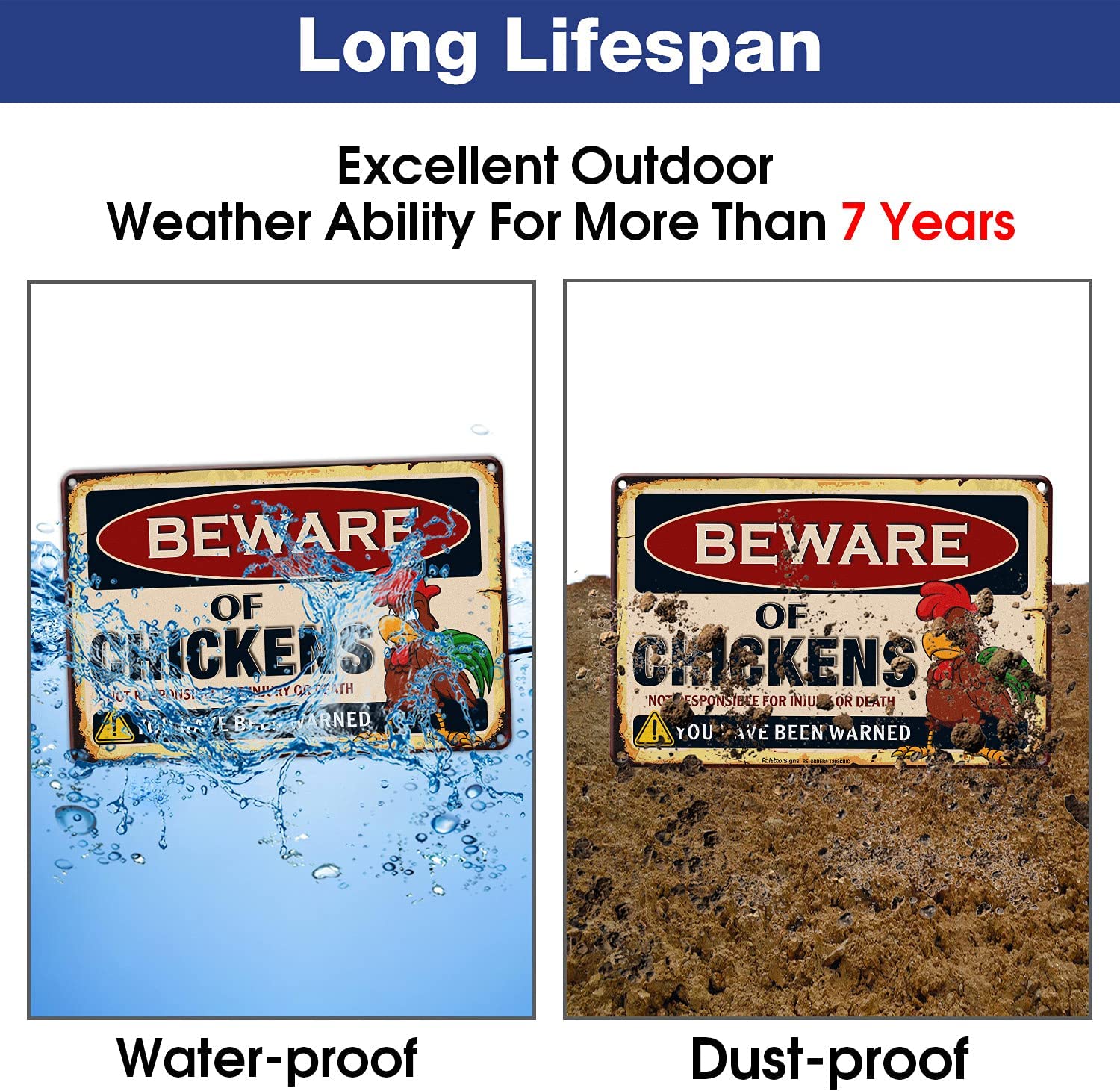 Beware of Chicken Sign, Chicken Coop Decor,8 x 12 Inch Rust Free Aluminum, Not Responsible for Injury or Death You Have Been Warned Vintage Metal Sign,Reflective,Weather/Fade Resistant, Easy to Mount