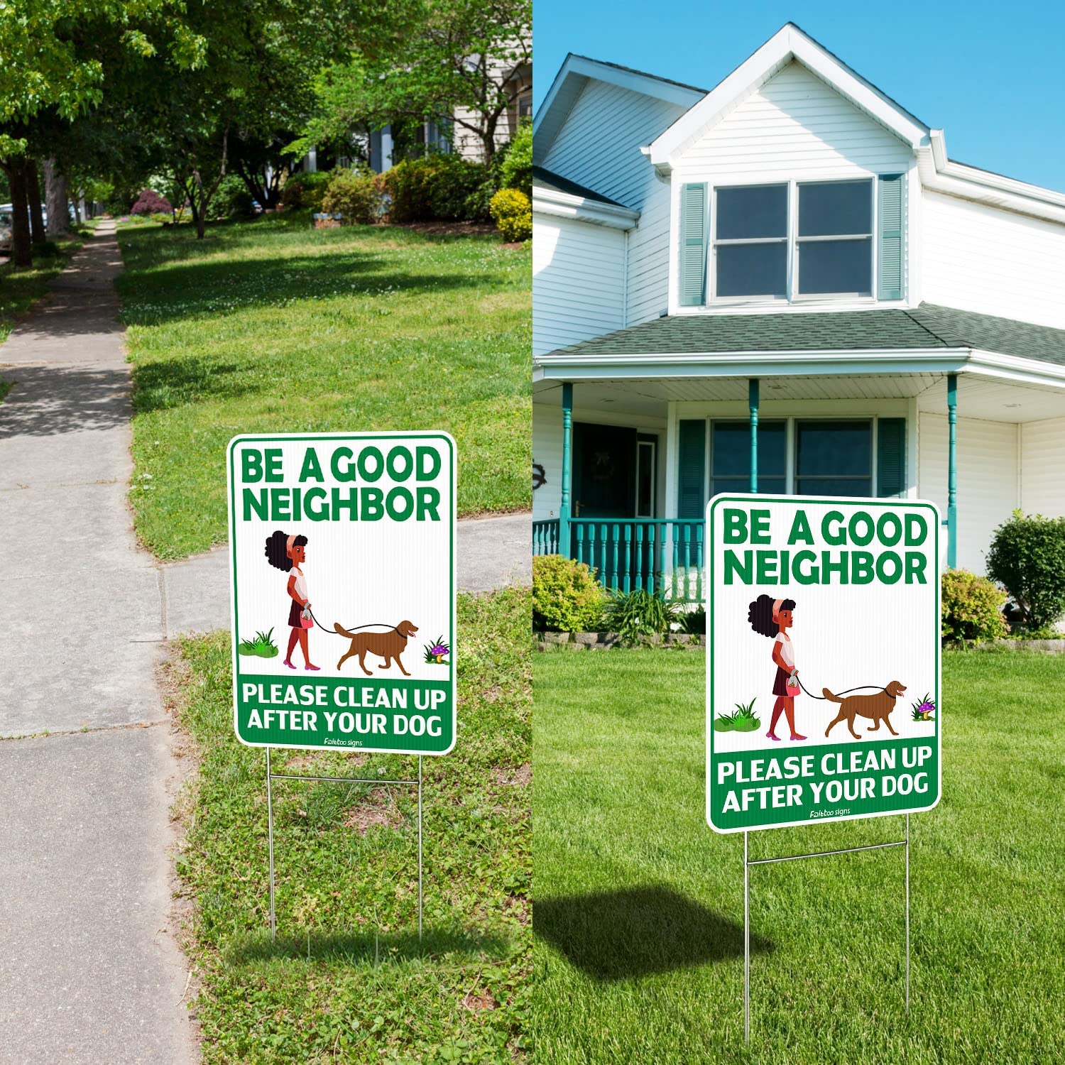 Be a Good Neighbor Clean Up After Your Dog 12 x 9 Inches Yard Sign with Metal Wire H-Stakes, Double Sided, No Pooping Dog Lawn Signs, Waterproof, Weather Resistant, Easy to Mount