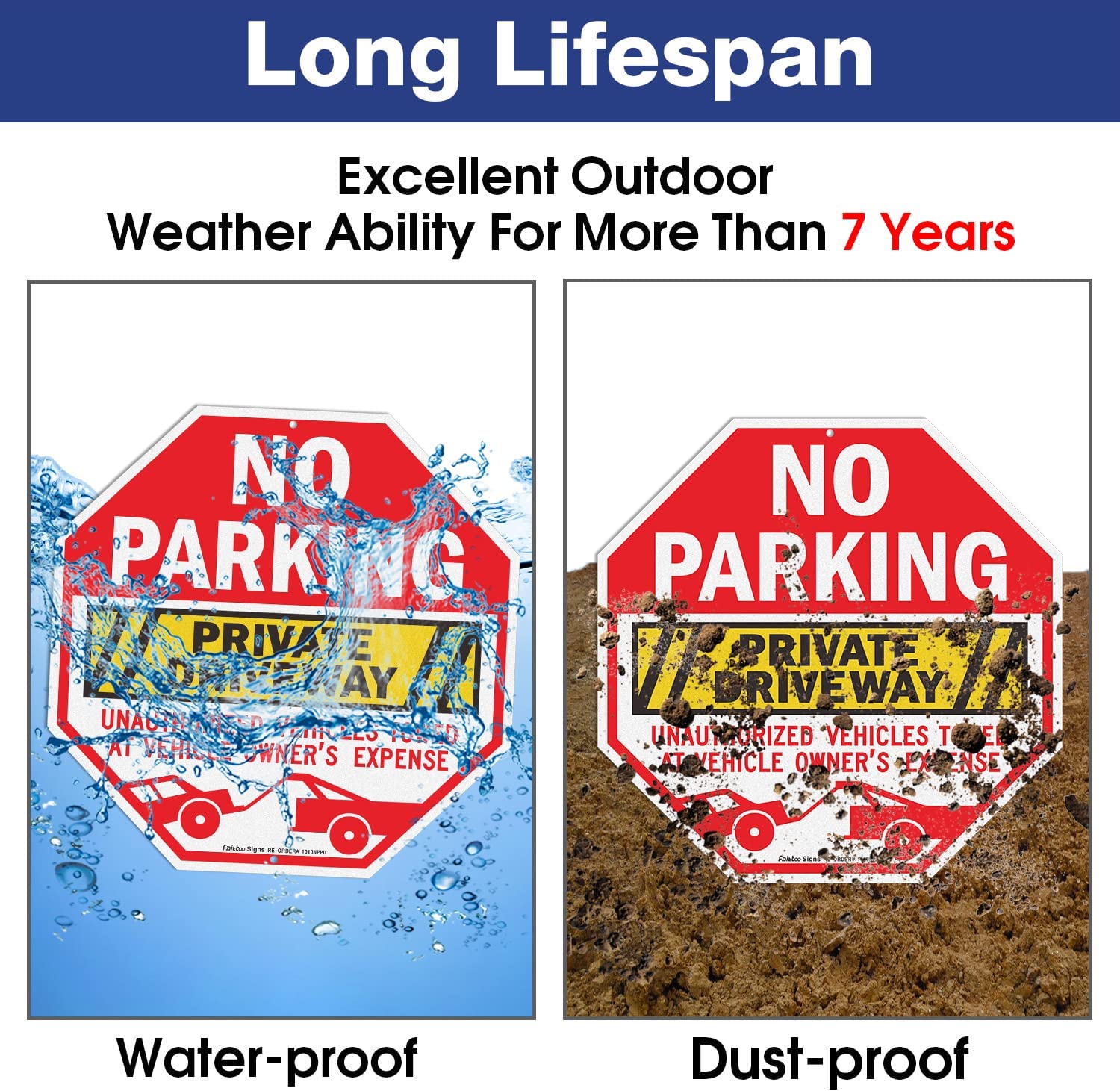 No Parking Private Driveway Sign, 2-Pack 10 x 10 Inch Unauthorized Vehicles Towed at Vehicle Owner's Expense Aluminum Sign, Reflective, Weatherproof, Non-Fading, Easy to Install, Indoor/Outdoors Use