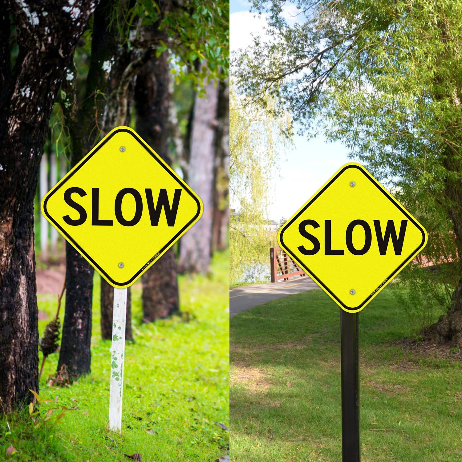 Slow Sign, 12 x 12 Inch Reflective Rust Free Aluminum Traffic Sign, UV Protected, Weather/Fade Resistant, Easy to Install and Read, Indoor/ Outdoors Use