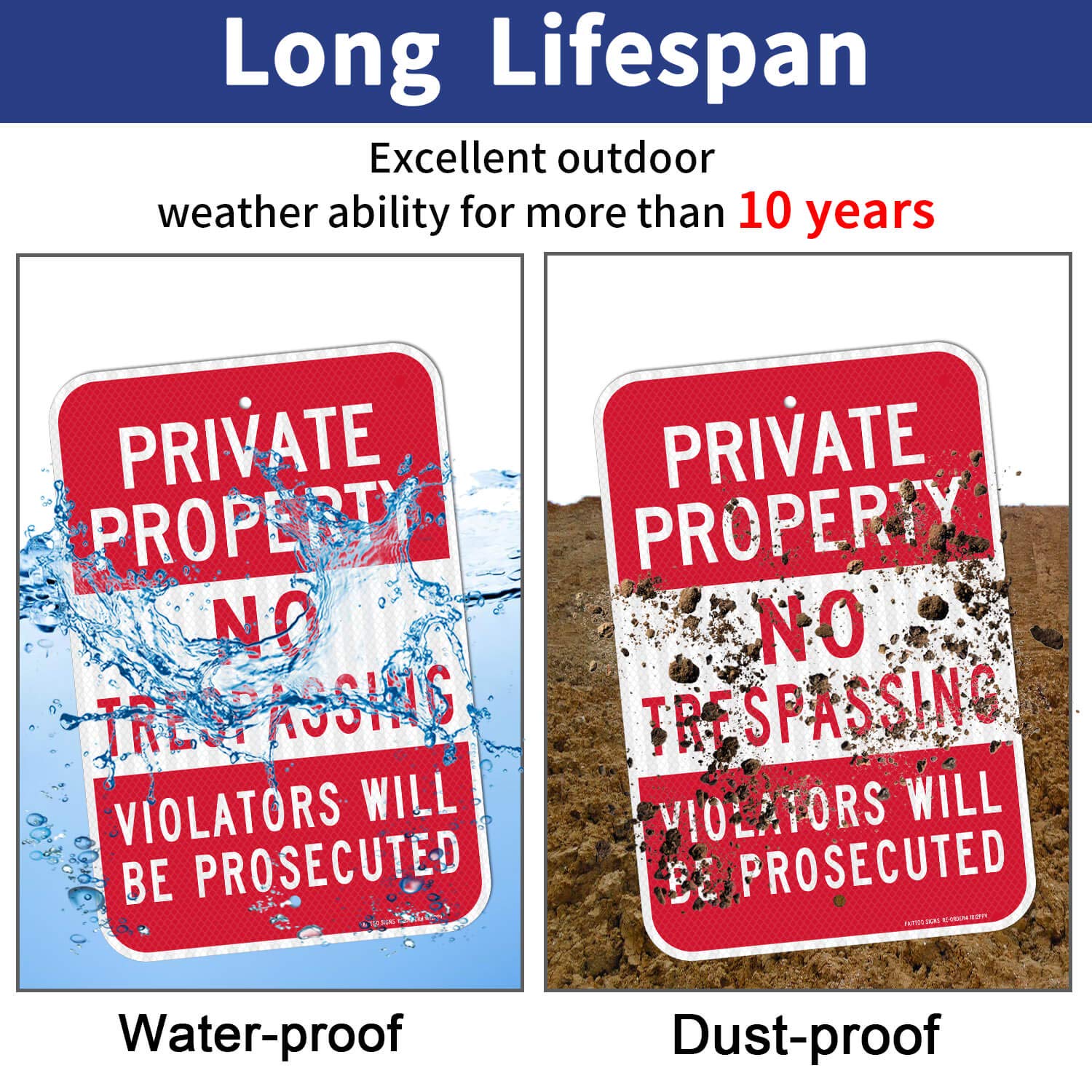 Private Property No Trespassing Sign, Violators Will Be Prosecuted , 18 x 12 Inches Engineer Grade Reflective Sheeting Rust Free Aluminum, Weather Resistant, Waterproof, Durable Ink, Easy to Mount