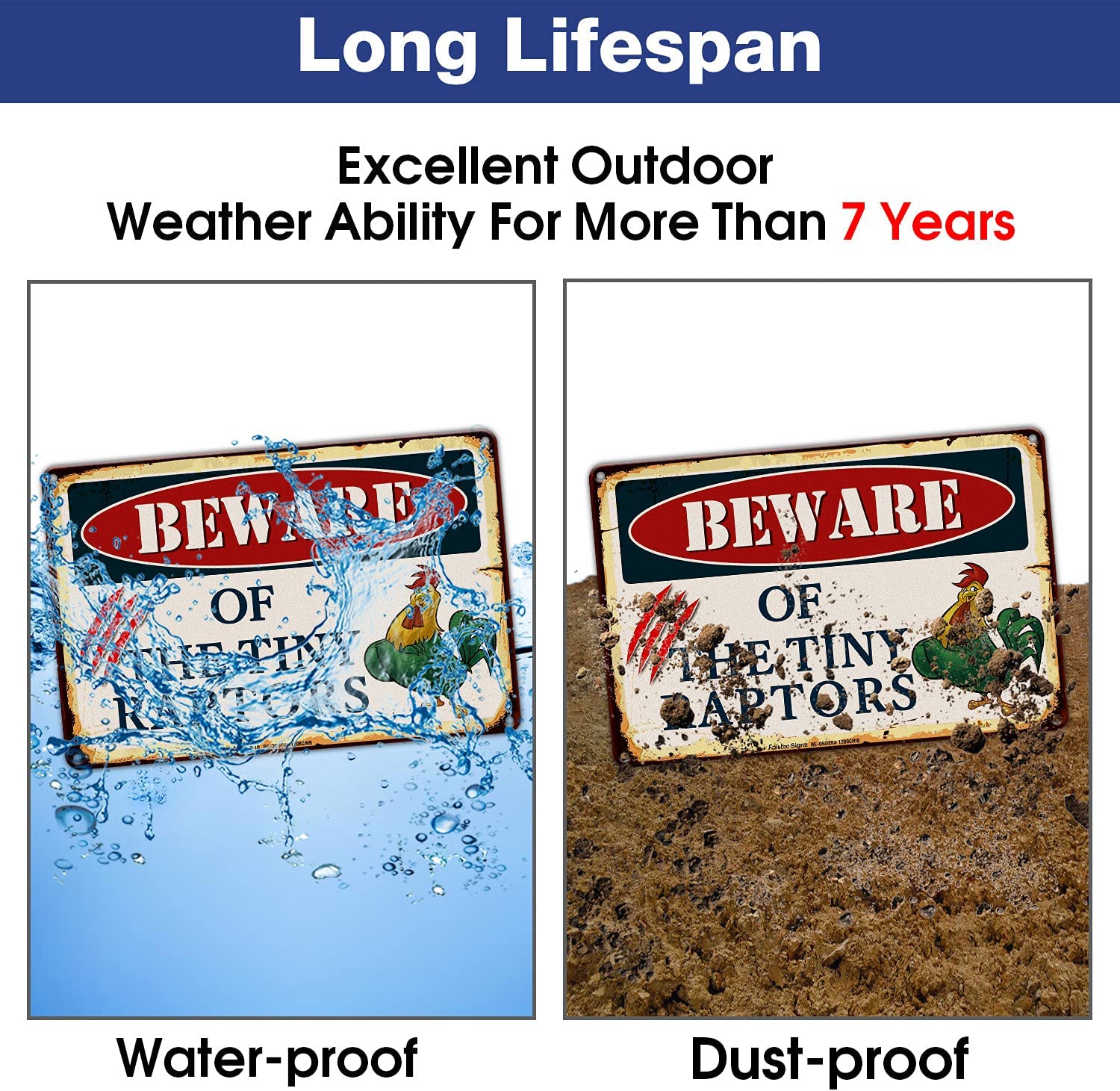 Beware of The Tiny Raptors Sign, Caution Tiny Raptors Sign, Chicken Sign, Chicken Coop Signs, 8 x 12 Inch Rust Free Aluminum Metal Chicken Decor, Reflective,Weather/Fade Resistant, Easy to Mount