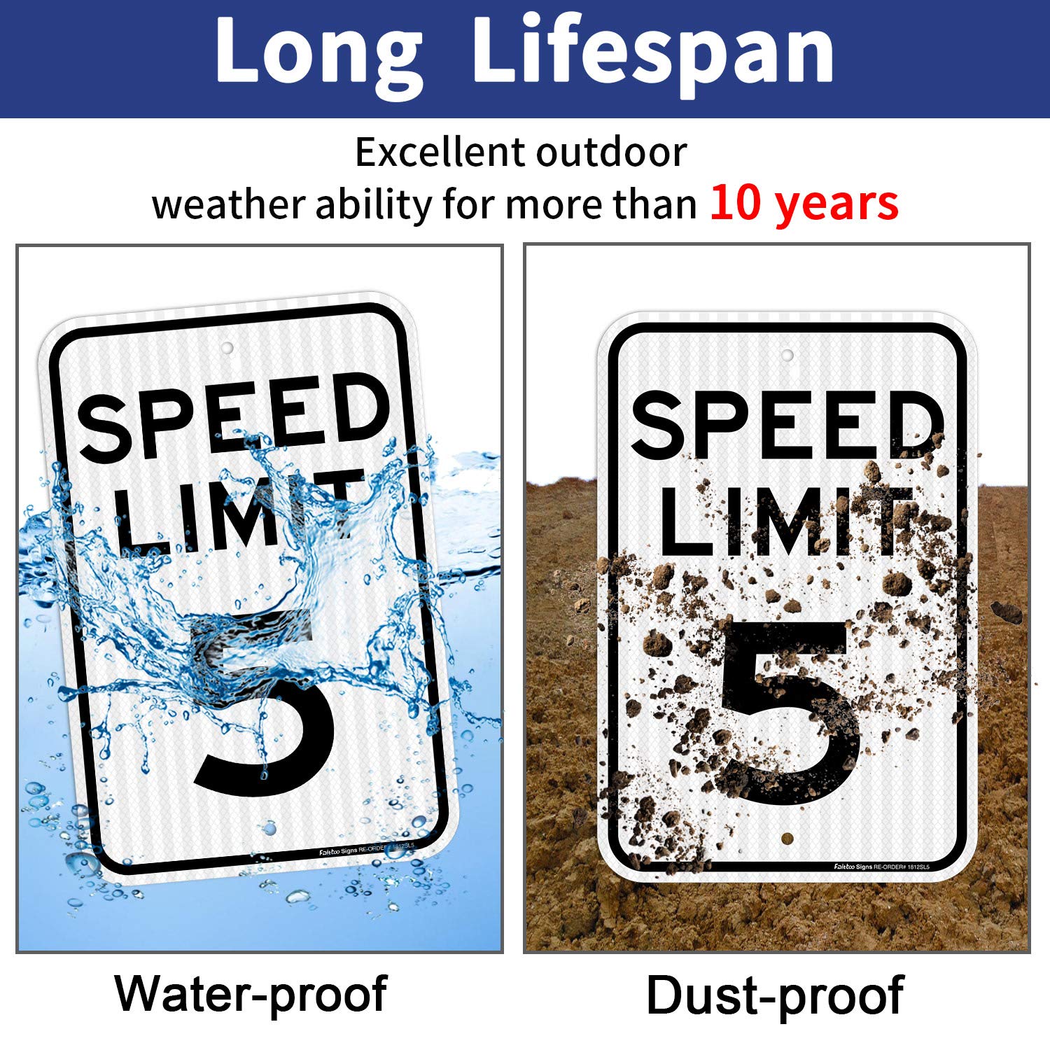(2 Pack) Speed Limit 5 MPH Sign, 18 x 12 Inches Engineer Grade Reflective Sheeting, Rust Free Aluminum, Weather Resistant, Waterproof, Durable Ink, Easy to Mount