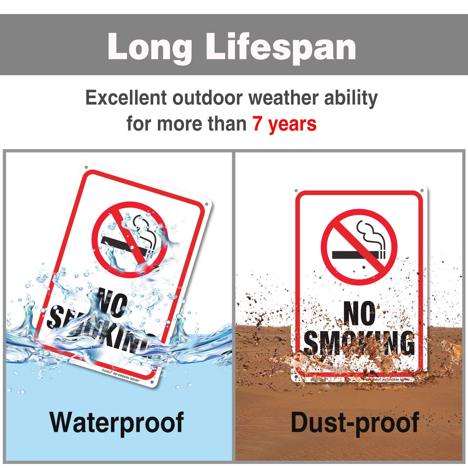 No Smoking Sign,3 Pack No Smoking Metal Reflective Signs - 10 x 7 Inch